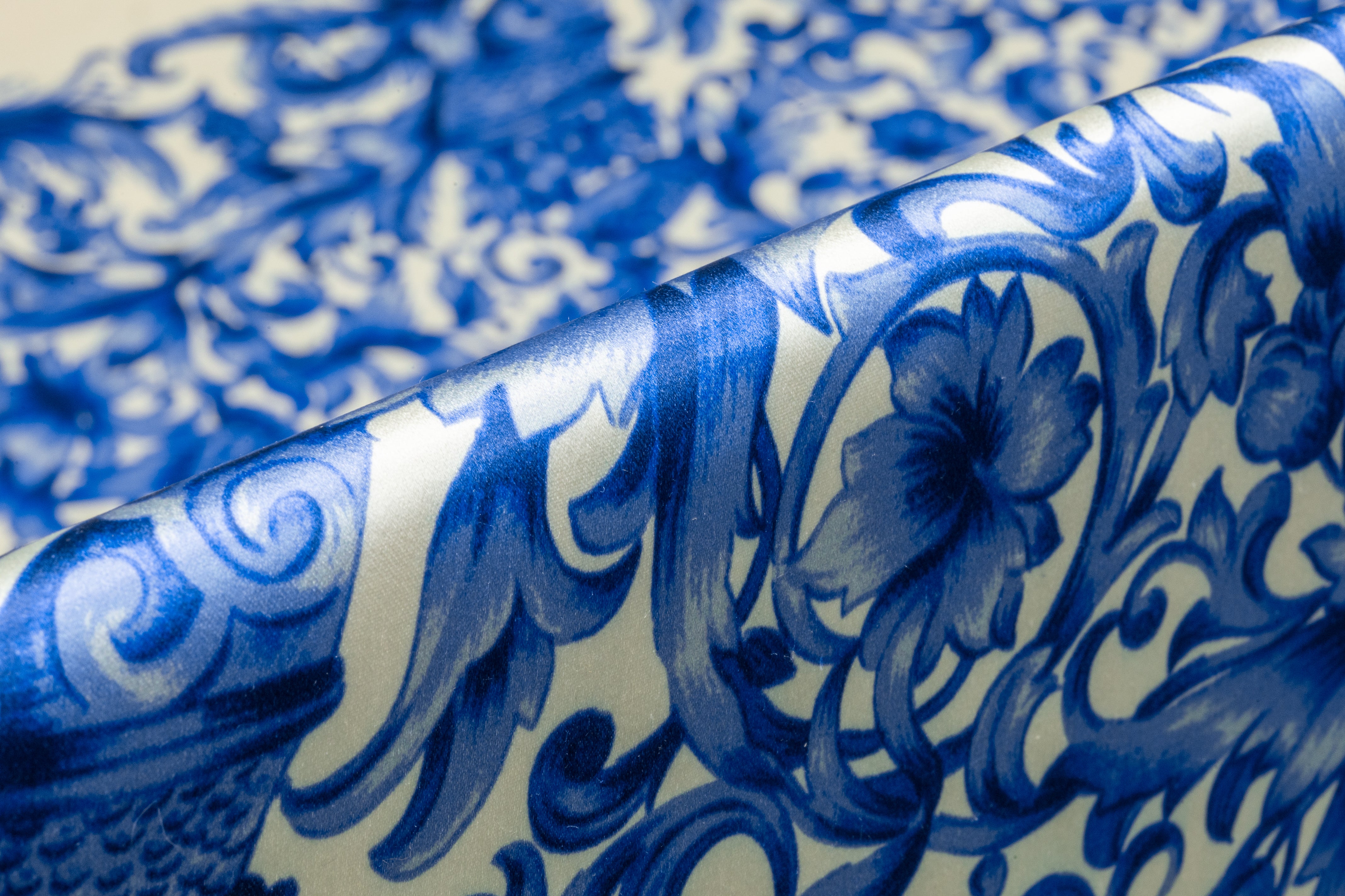 Baroque Striped Italian Silk Satin - Ivory / Blue