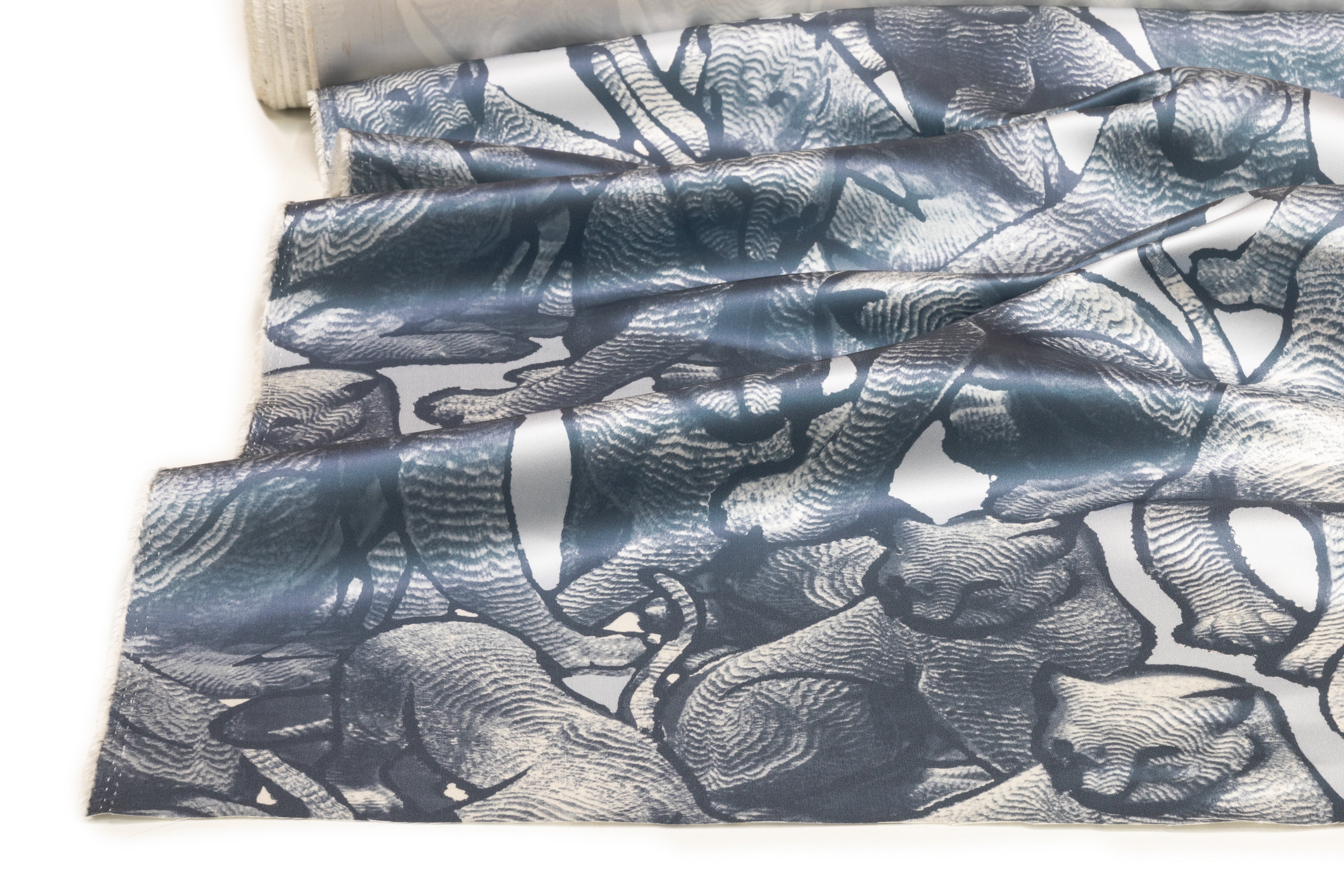 Panther Printed Italian Double Satin Silk - Misty Blue