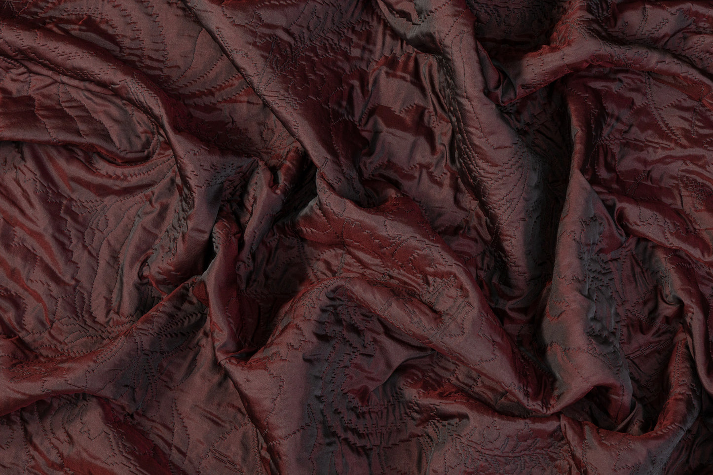 Abstract Quilted Polyester - Iridescent Black and Red