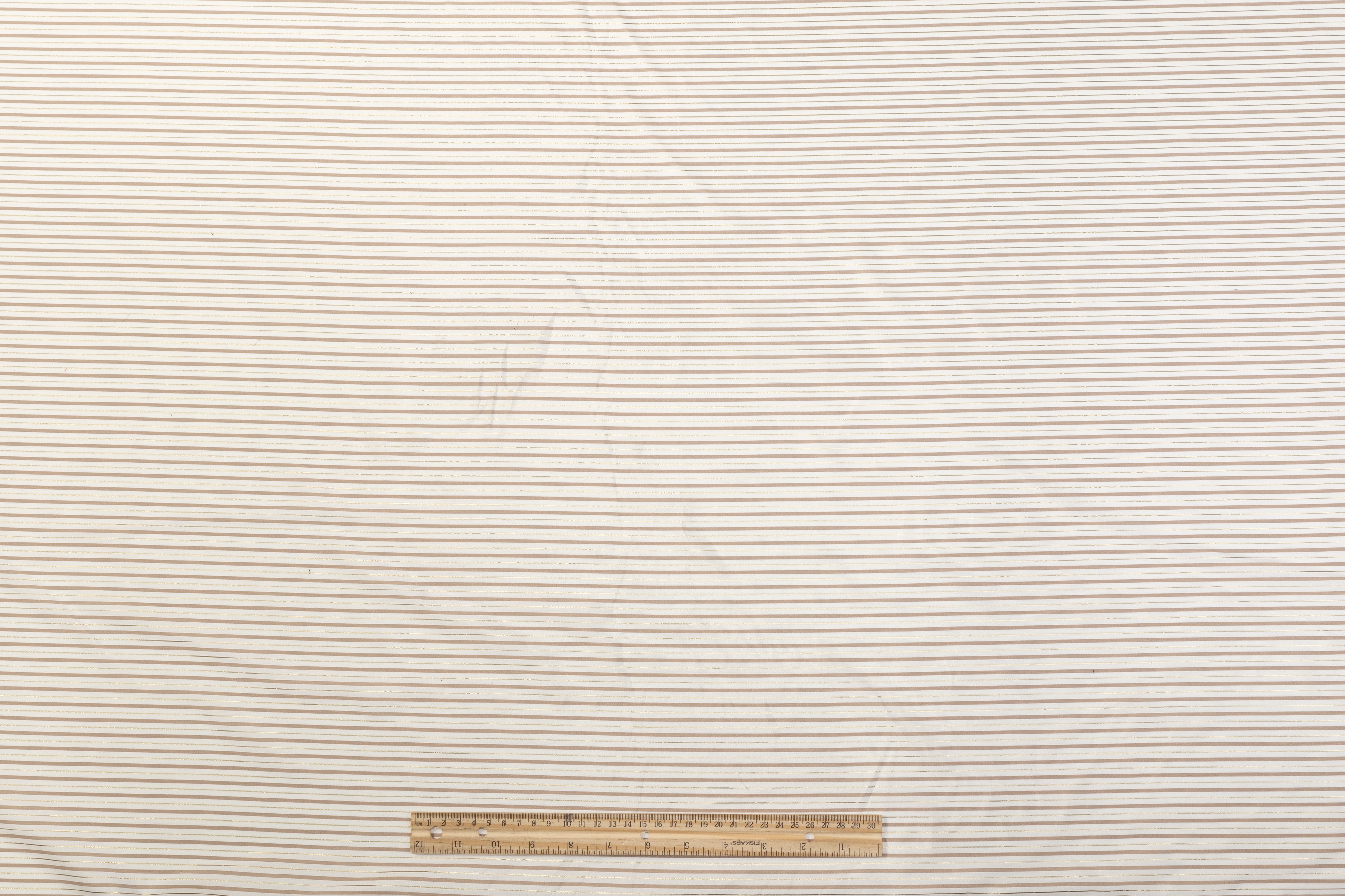 Metallic Striped Silk Habotai - White / Taupe / Gold