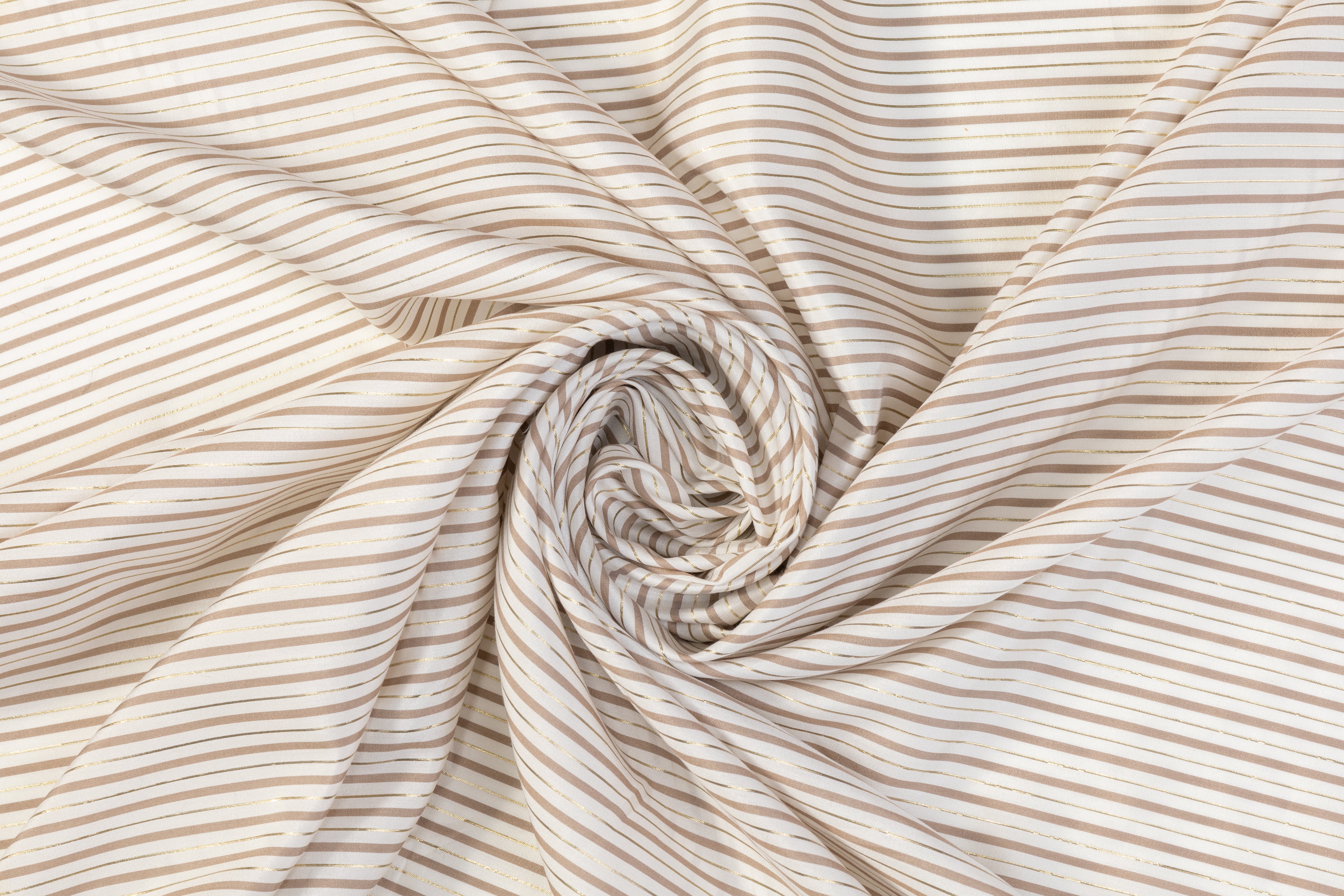 Metallic Striped Silk Habotai - White / Taupe / Gold