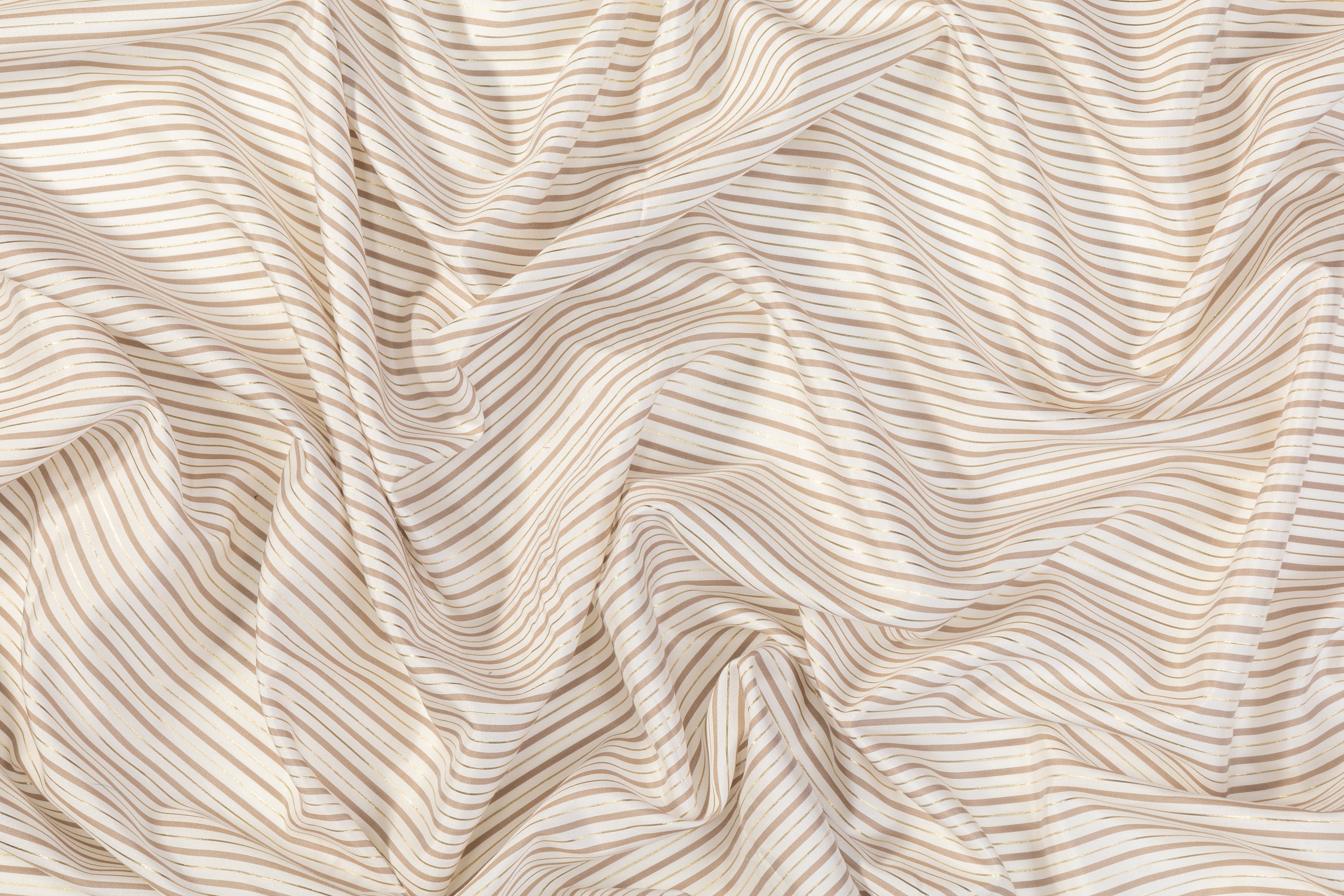 Metallic Striped Silk Habotai - White / Taupe / Gold