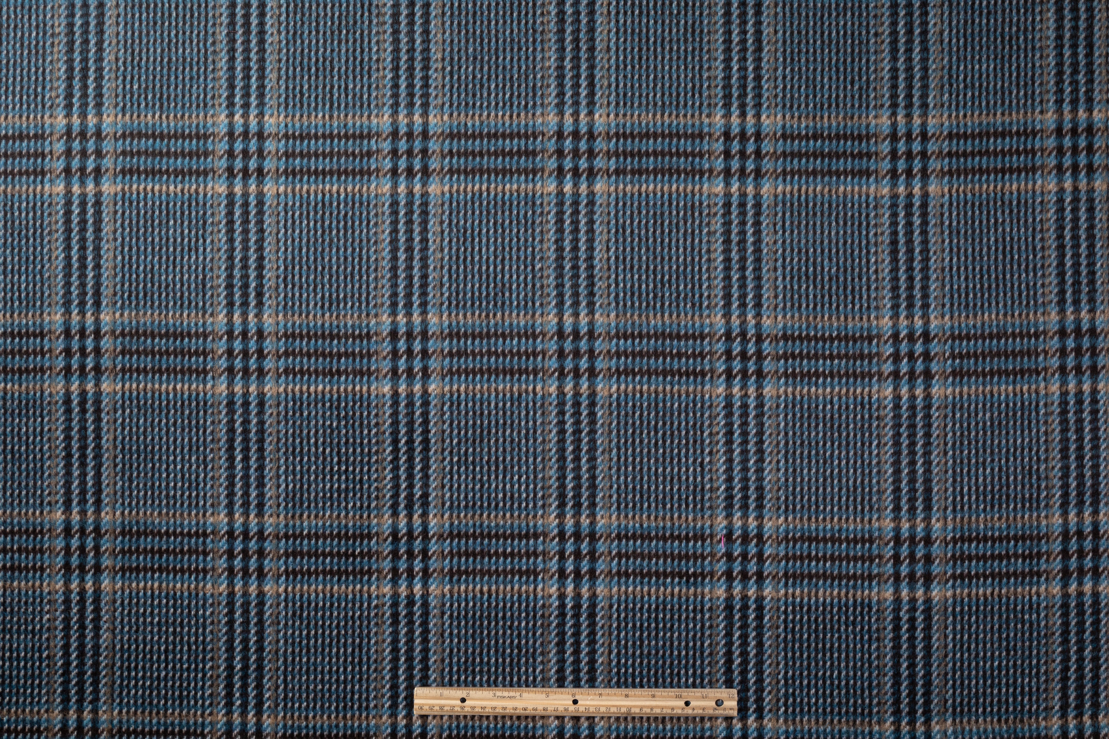 Checked Italian Alpaca Wool Coating - Blue / Brown
