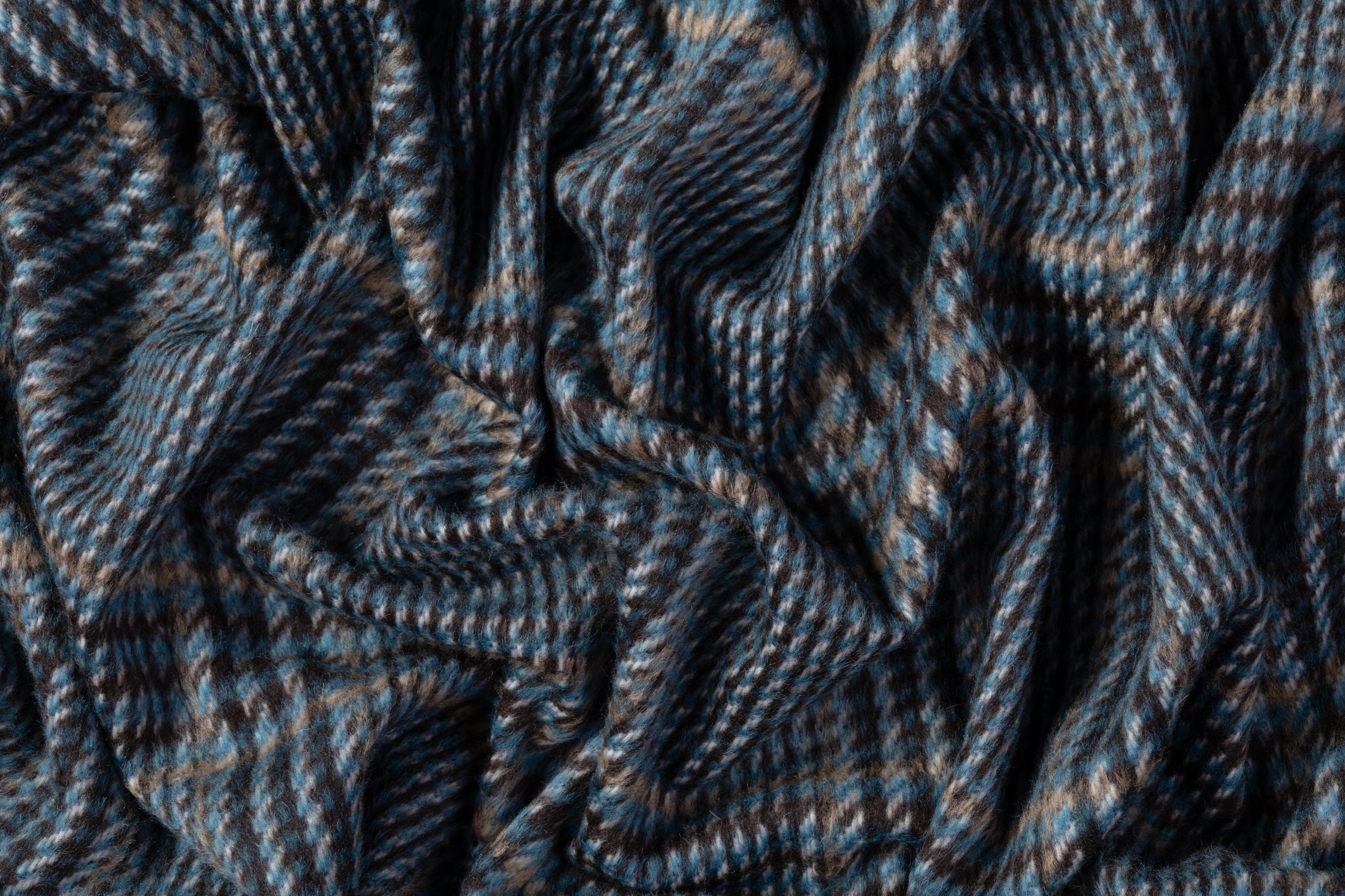 Checked Italian Alpaca Wool Coating - Blue / Brown