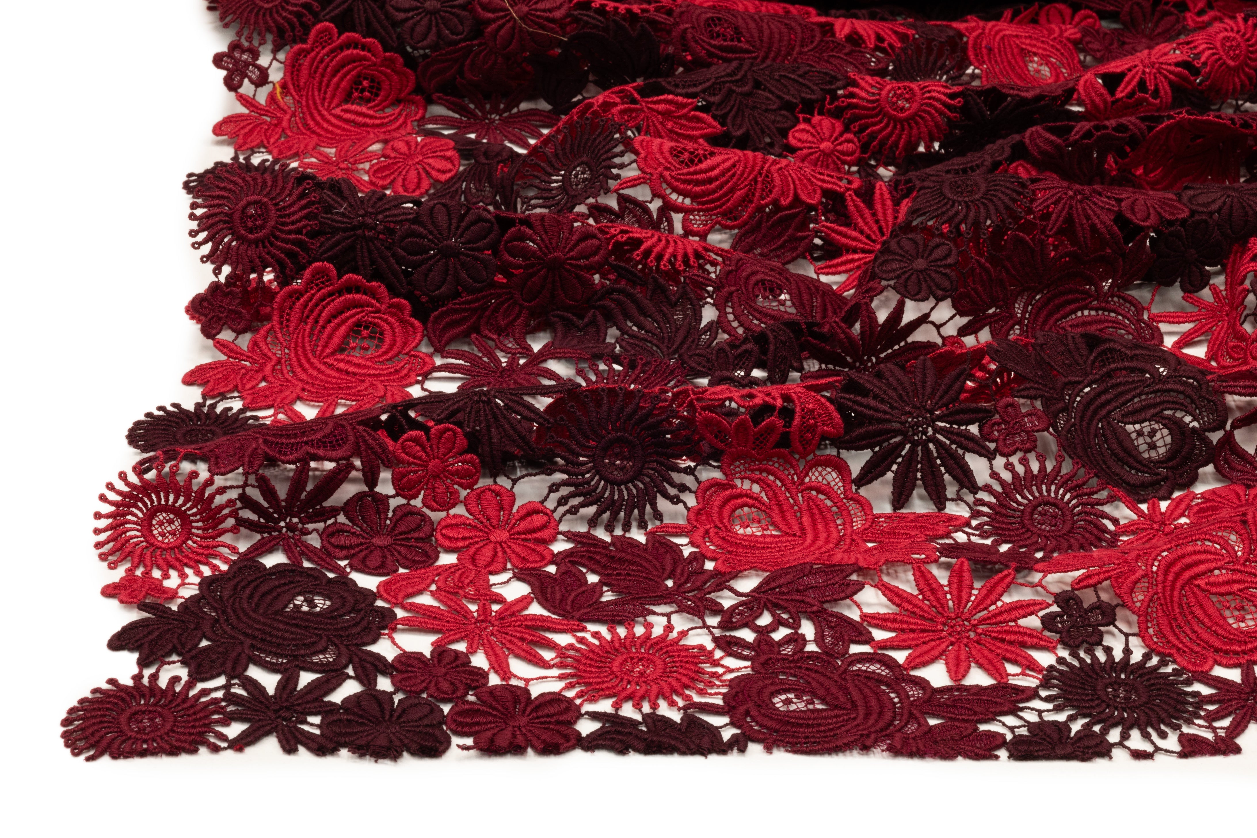 Floral Italian Cotton Guipure Lace - Red / Burgundy