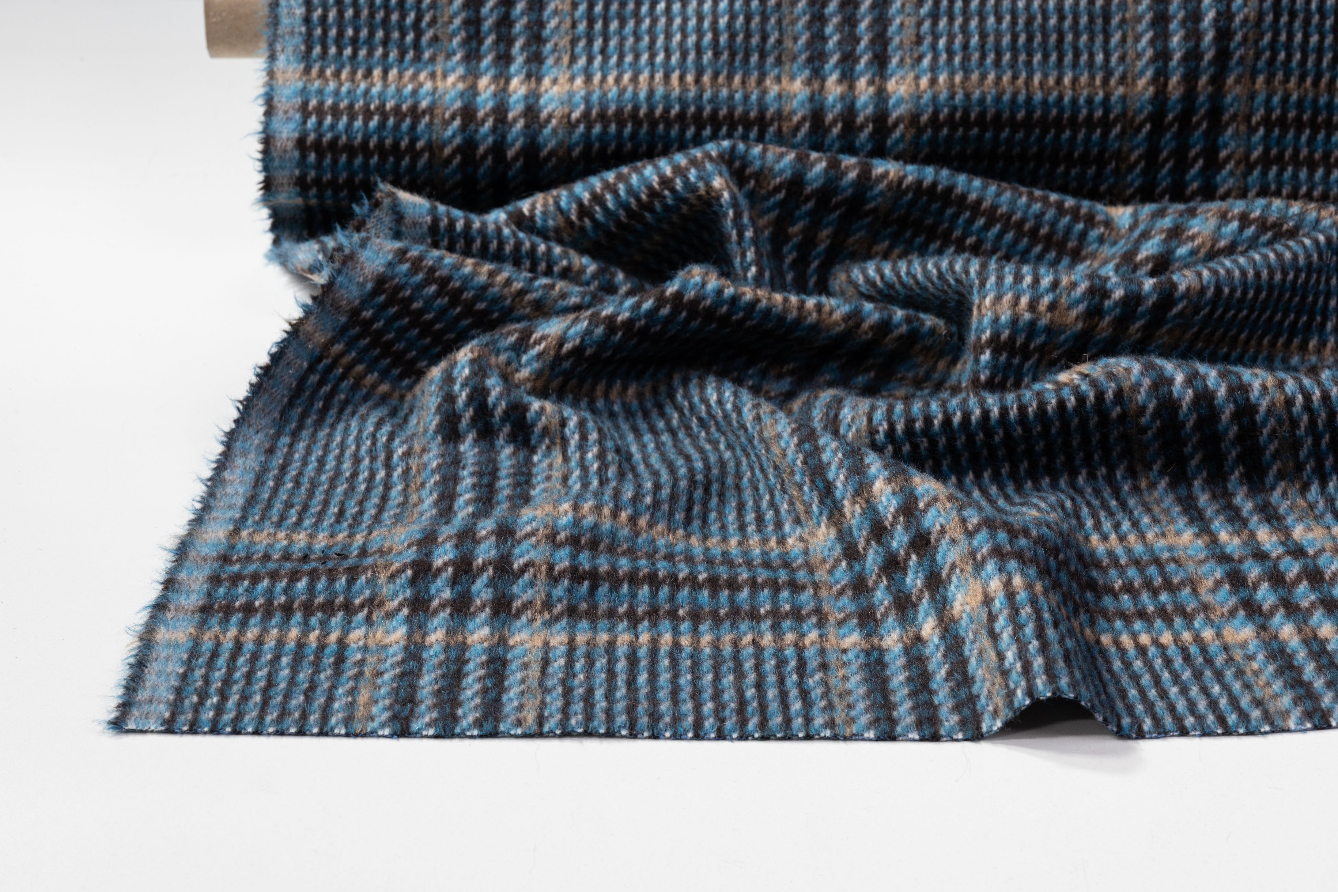 Checked Italian Alpaca Wool Coating - Blue / Brown