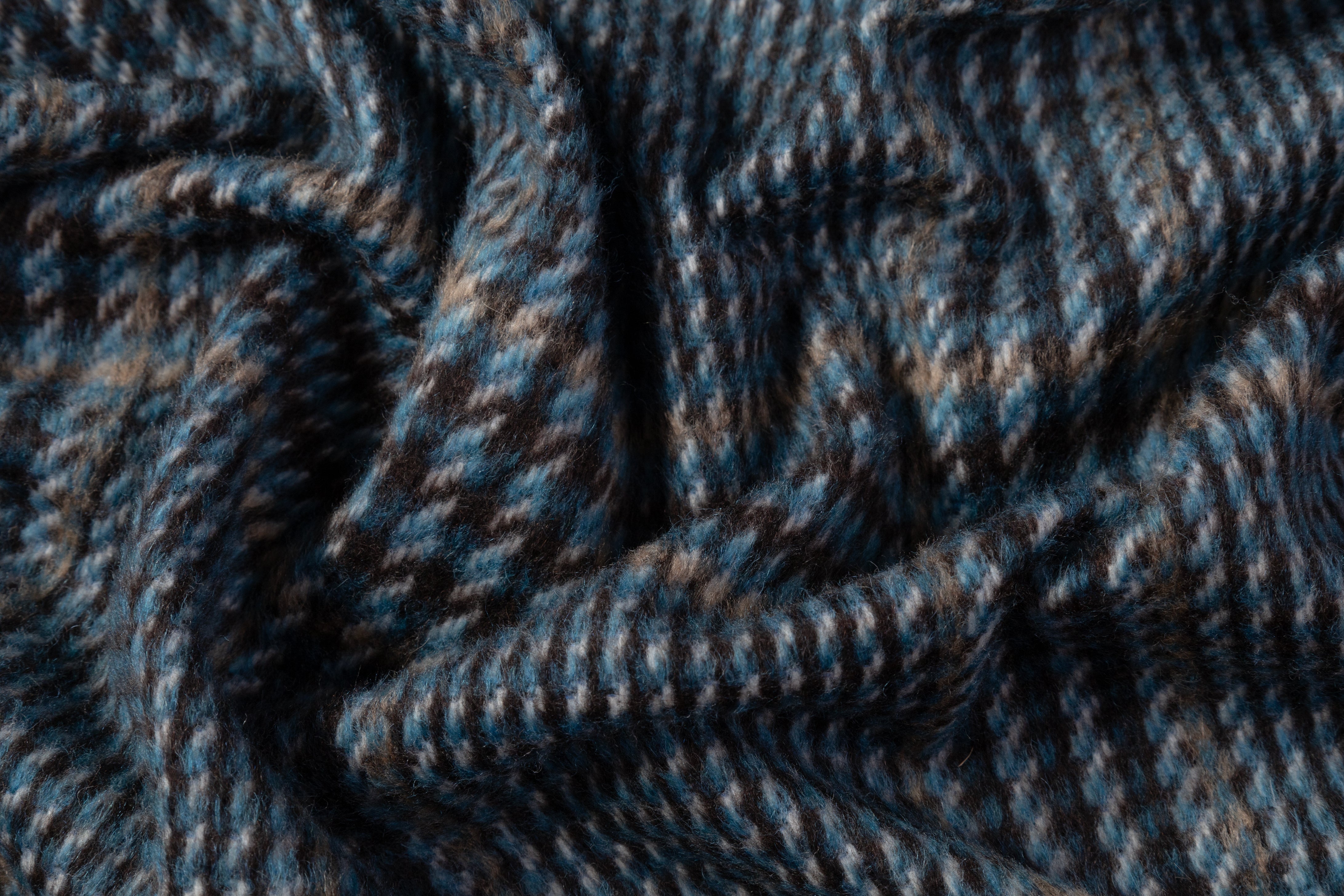 Checked Italian Alpaca Wool Coating - Blue / Brown