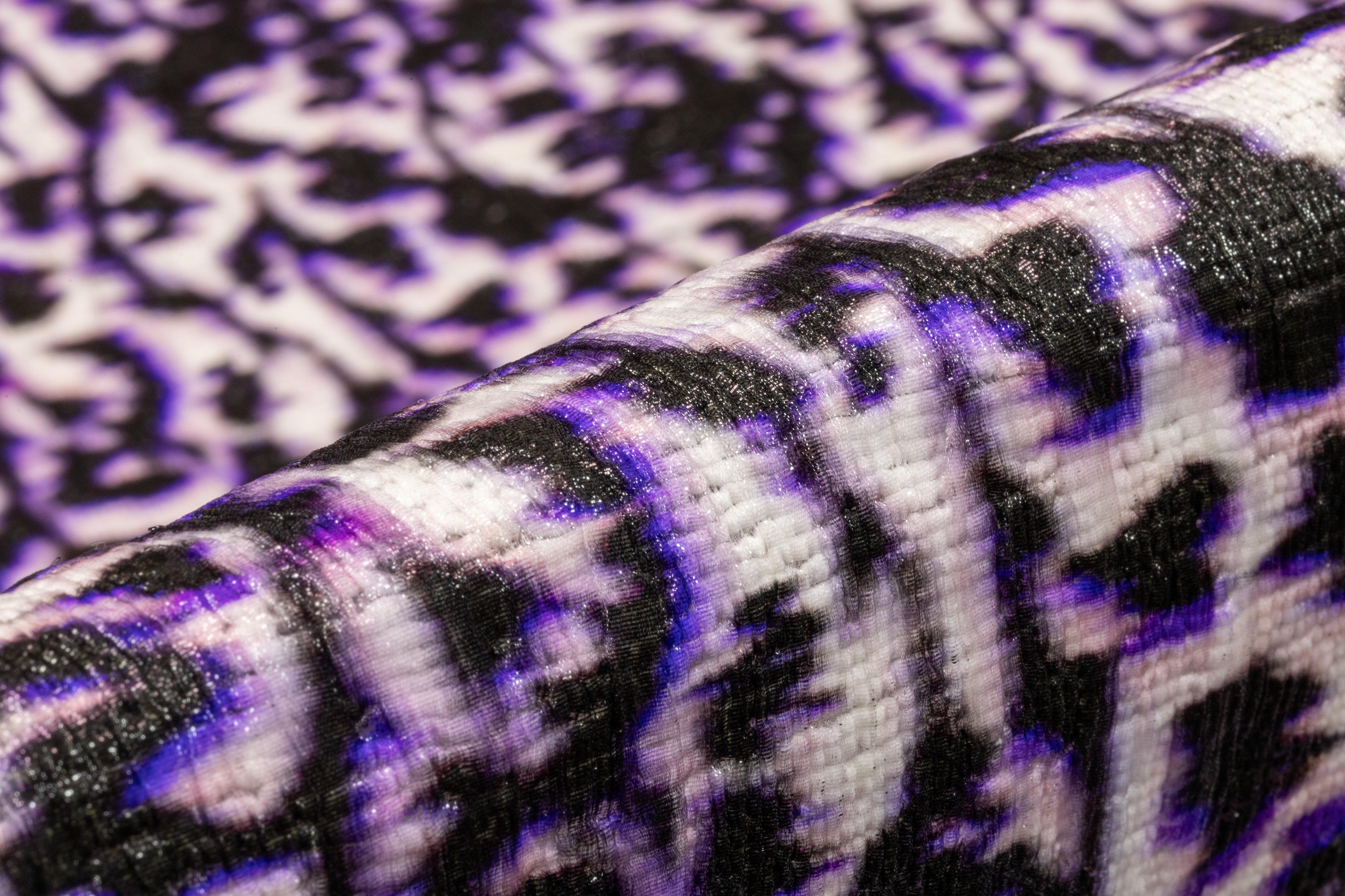 Abstract Printed Italian Stretch Brocade - Black / Purple / White