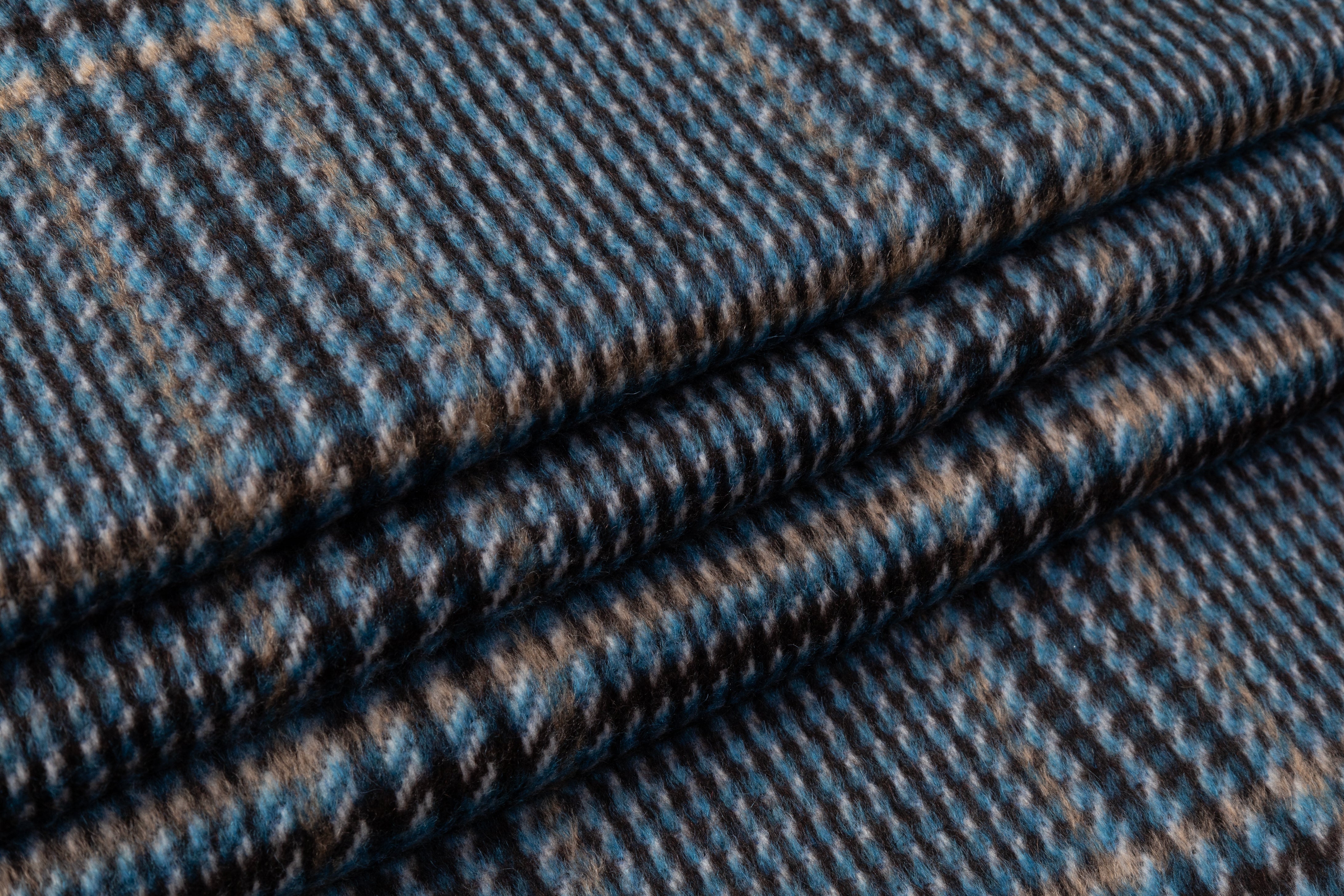 Checked Italian Alpaca Wool Coating - Blue / Brown