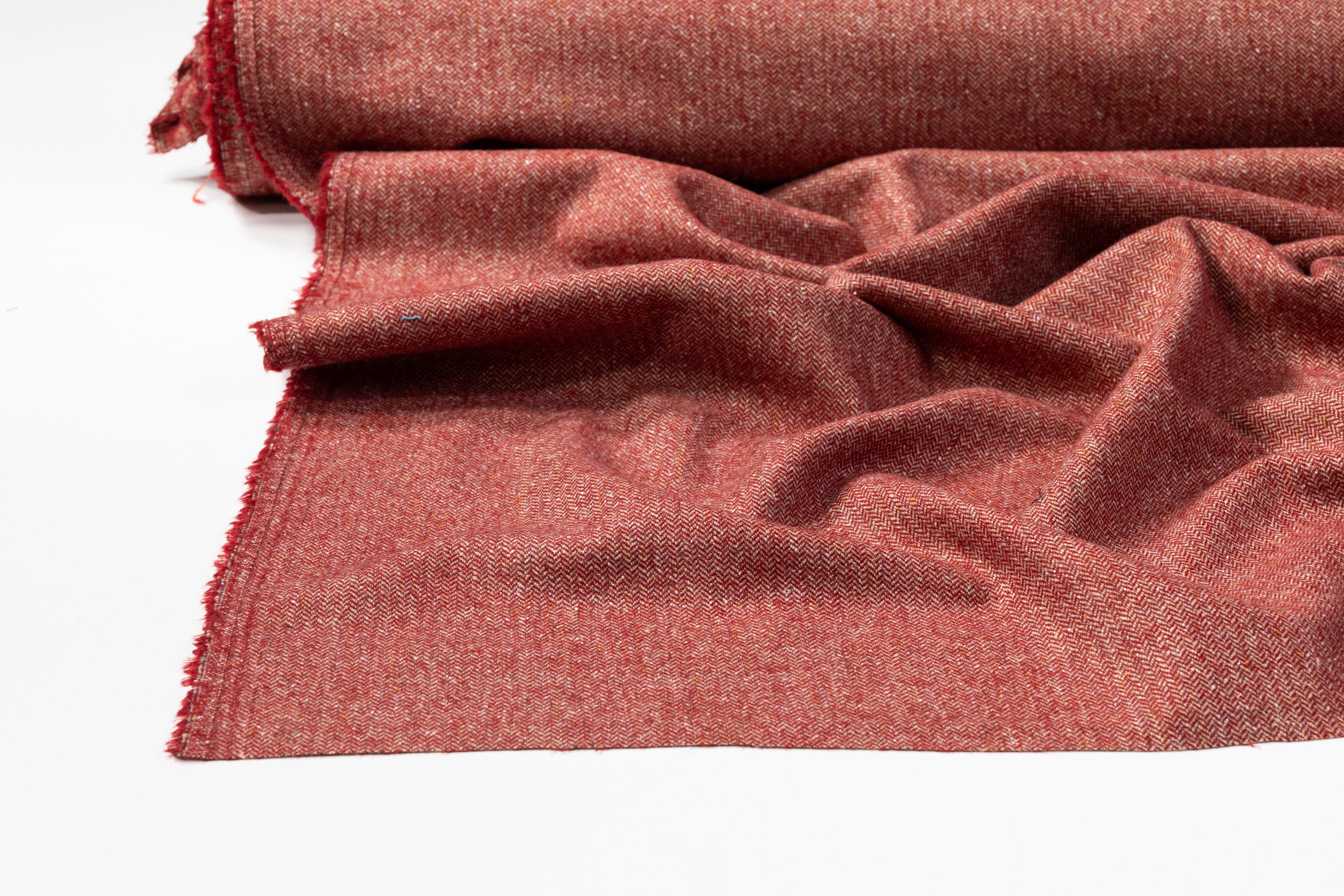 Italian Wool Nylon Herringbone Tweed Suiting - Maroon / Beige