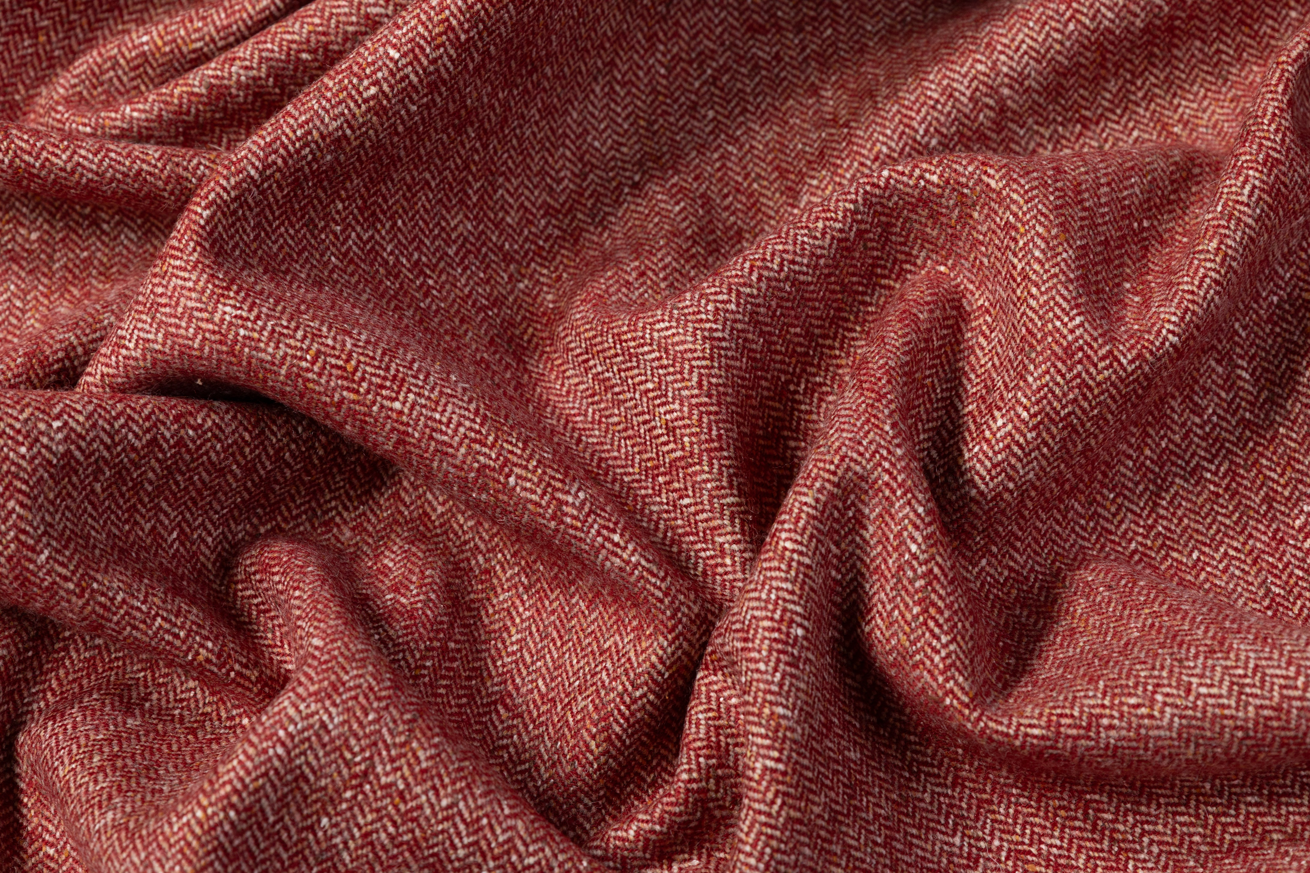 Italian Wool Nylon Herringbone Tweed Suiting - Maroon / Beige