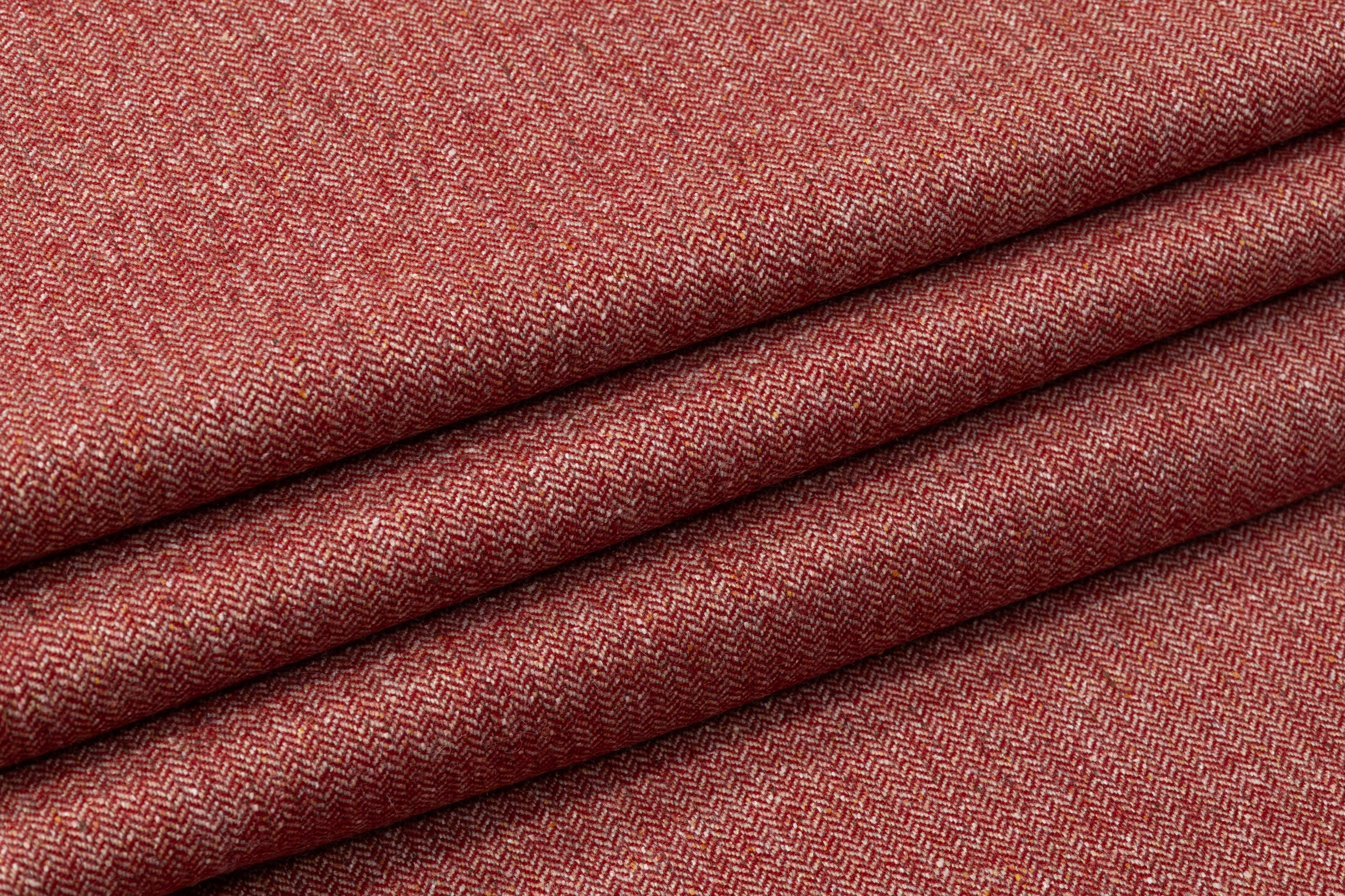 Italian Wool Nylon Herringbone Tweed Suiting - Maroon / Beige