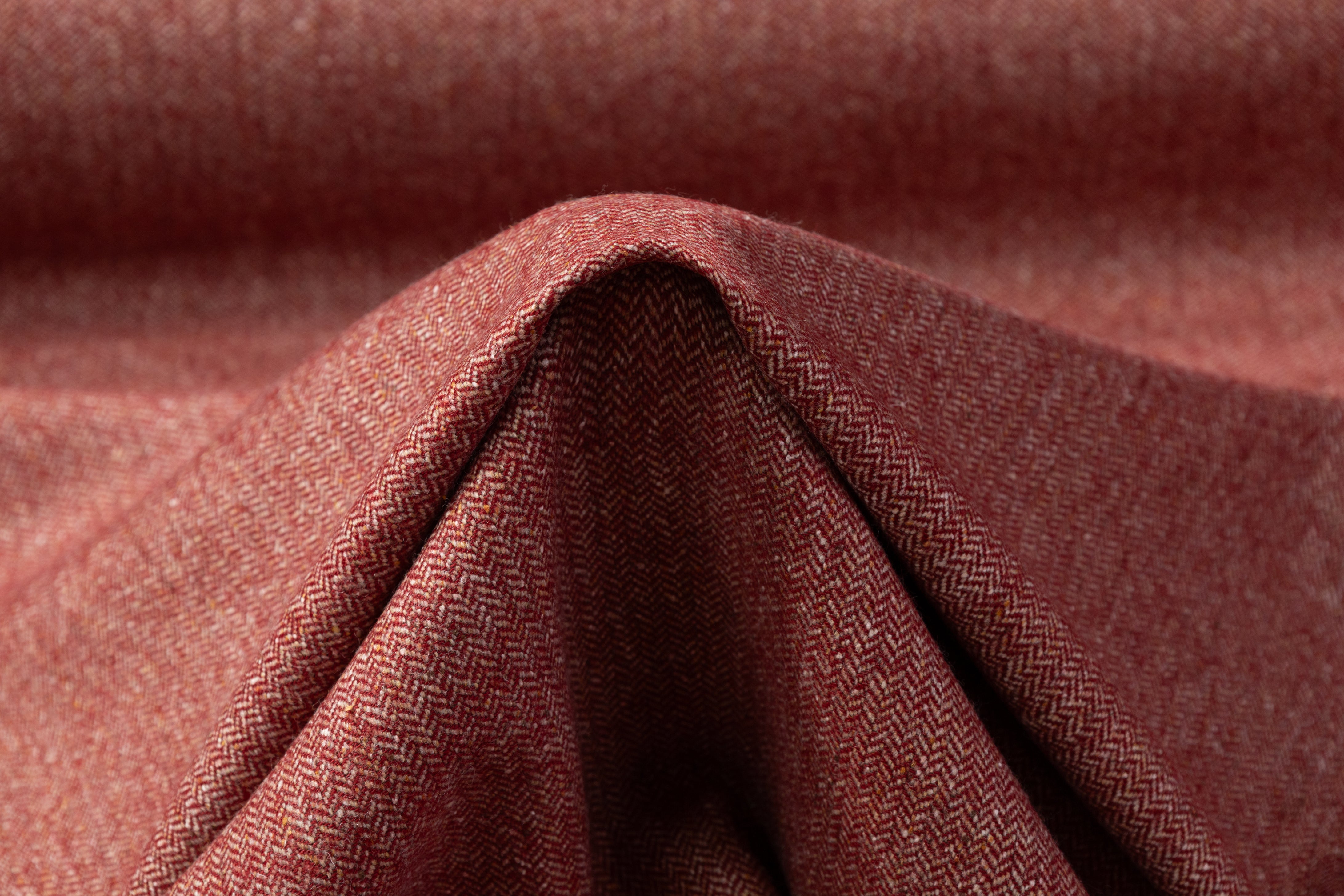 Italian Wool Nylon Herringbone Tweed Suiting - Maroon / Beige