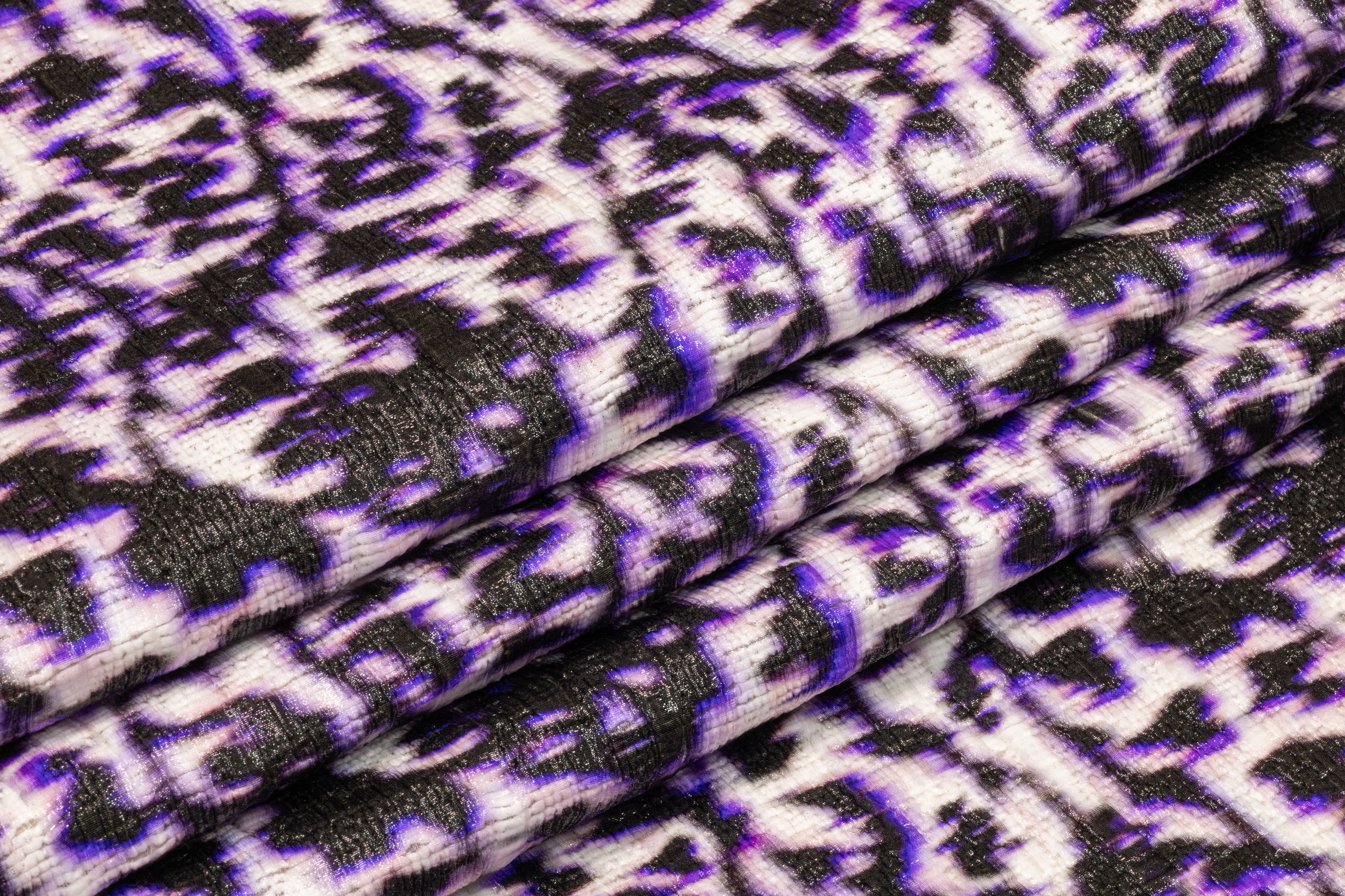 Abstract Printed Italian Stretch Brocade - Black / Purple / White