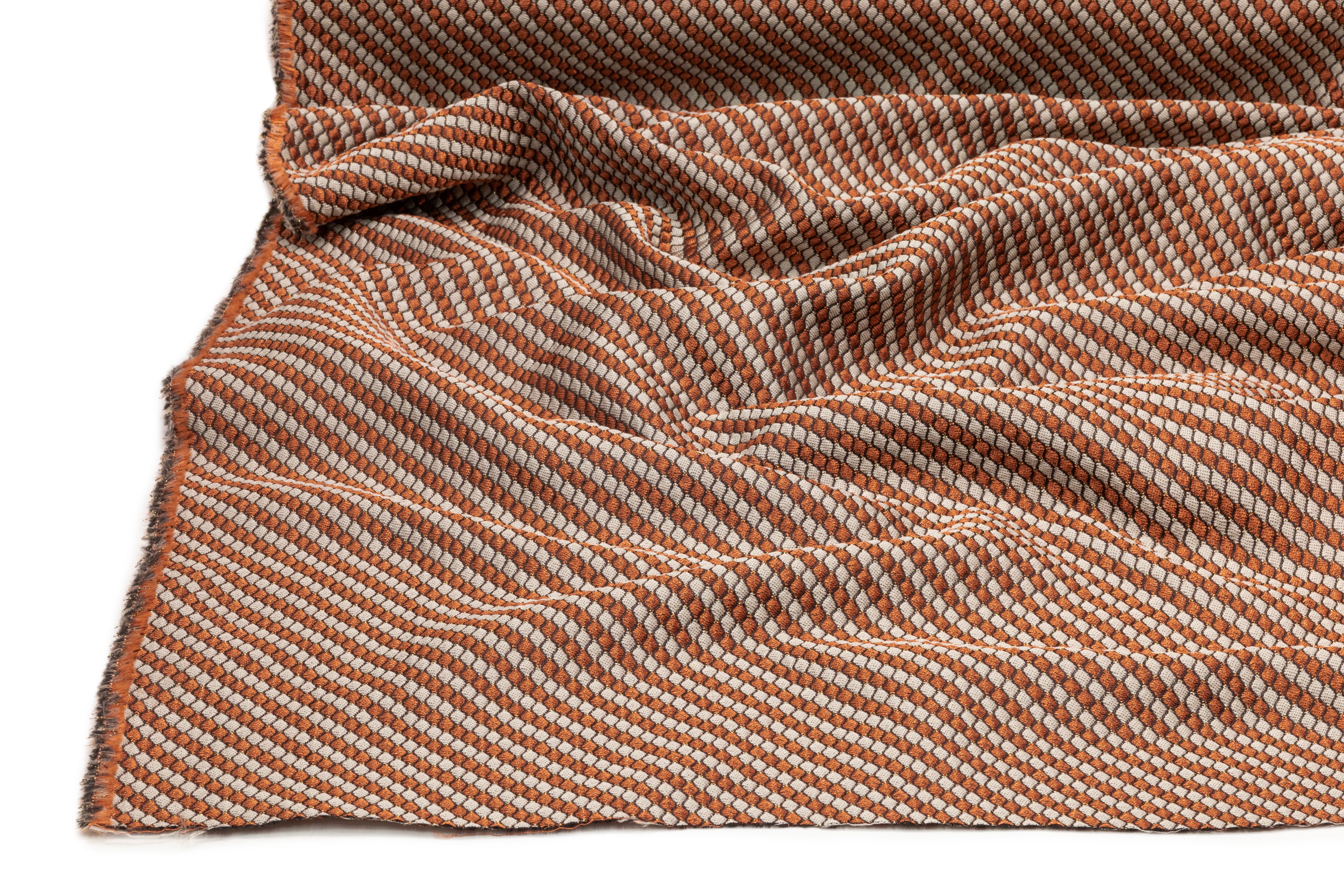 Diagonal Striped Italian Matelassé Brocade - Copper / Taupe Gray