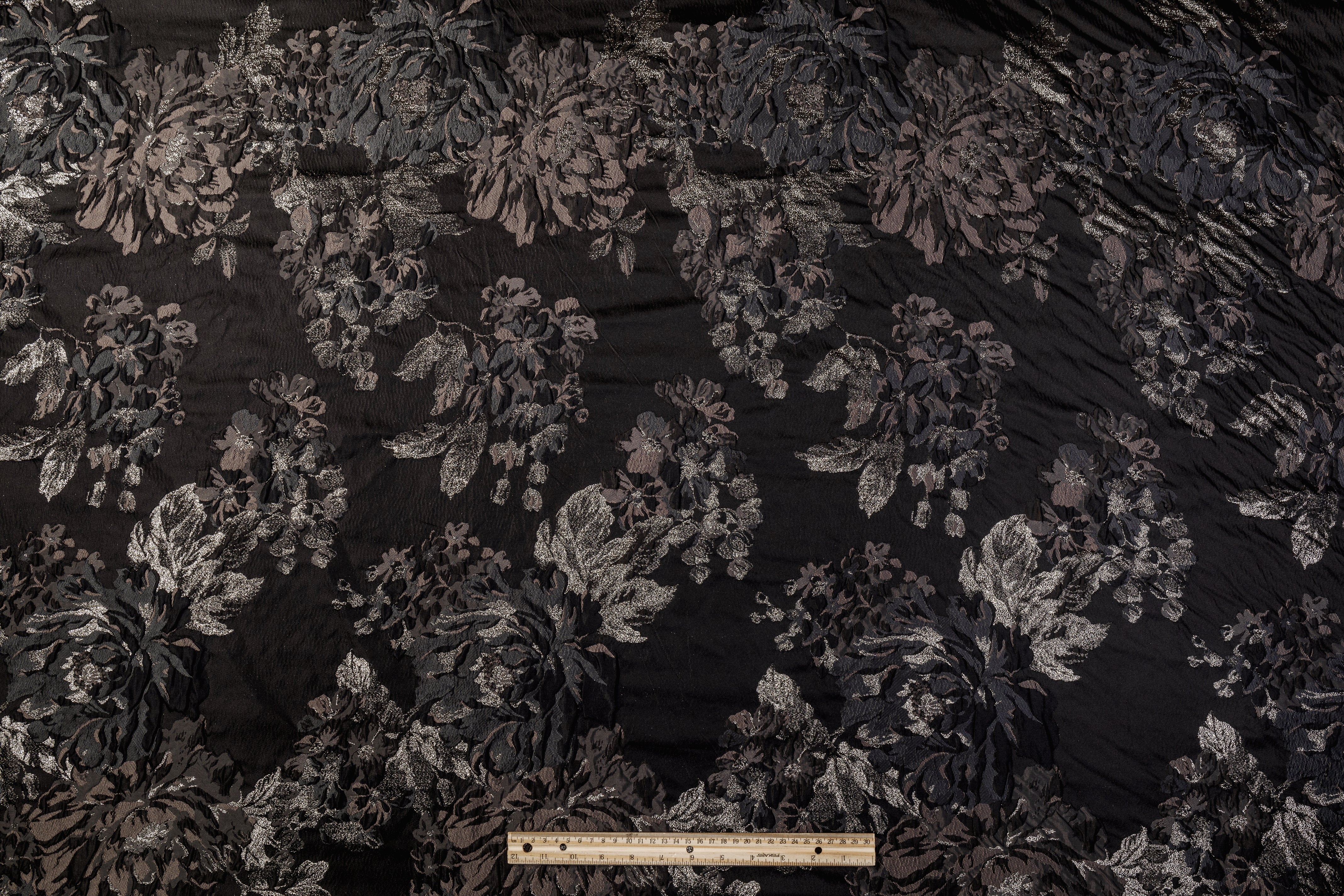 Metallic Crushed Brocade - Gray / Black / Silver