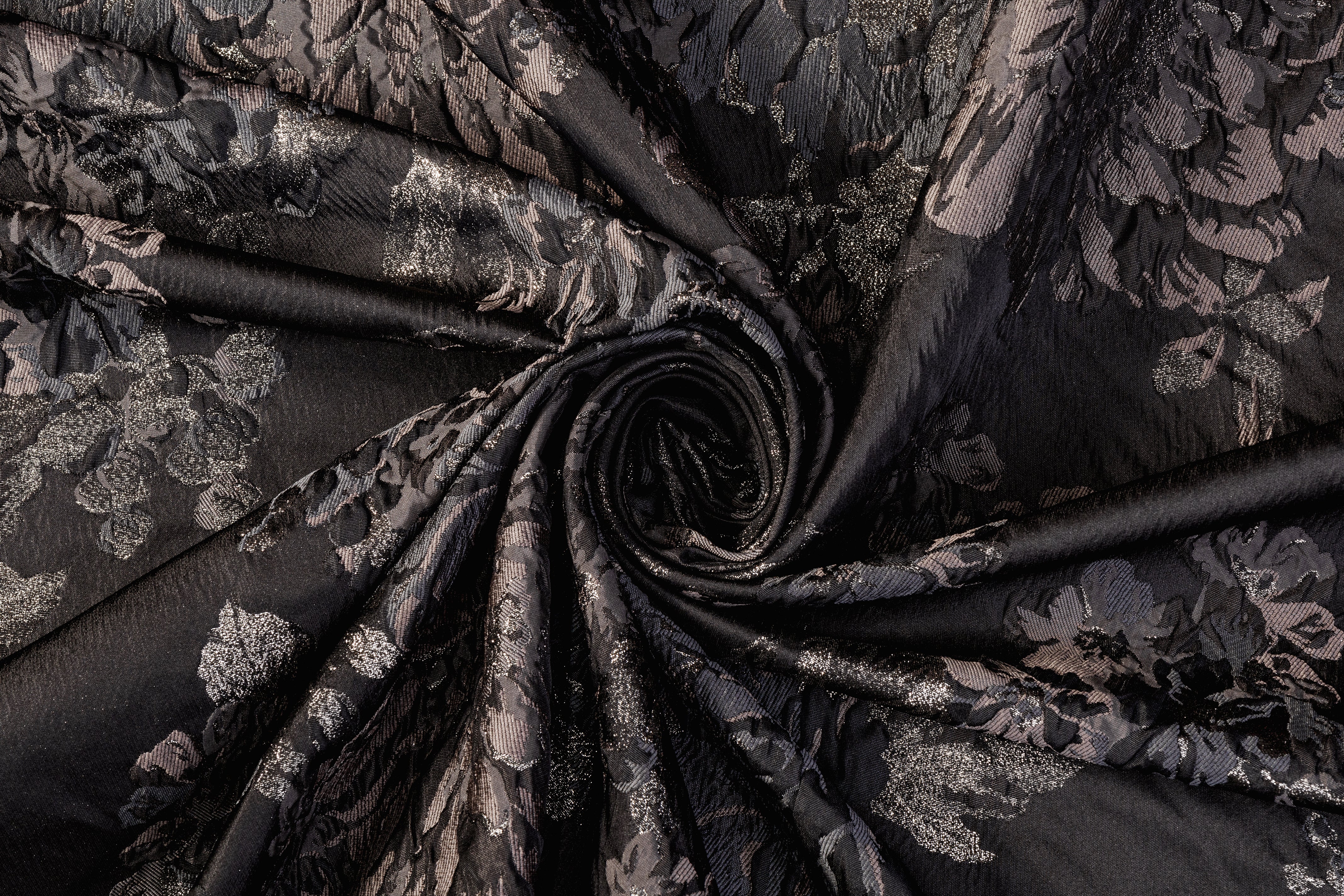 Metallic Crushed Brocade - Gray / Black / Silver