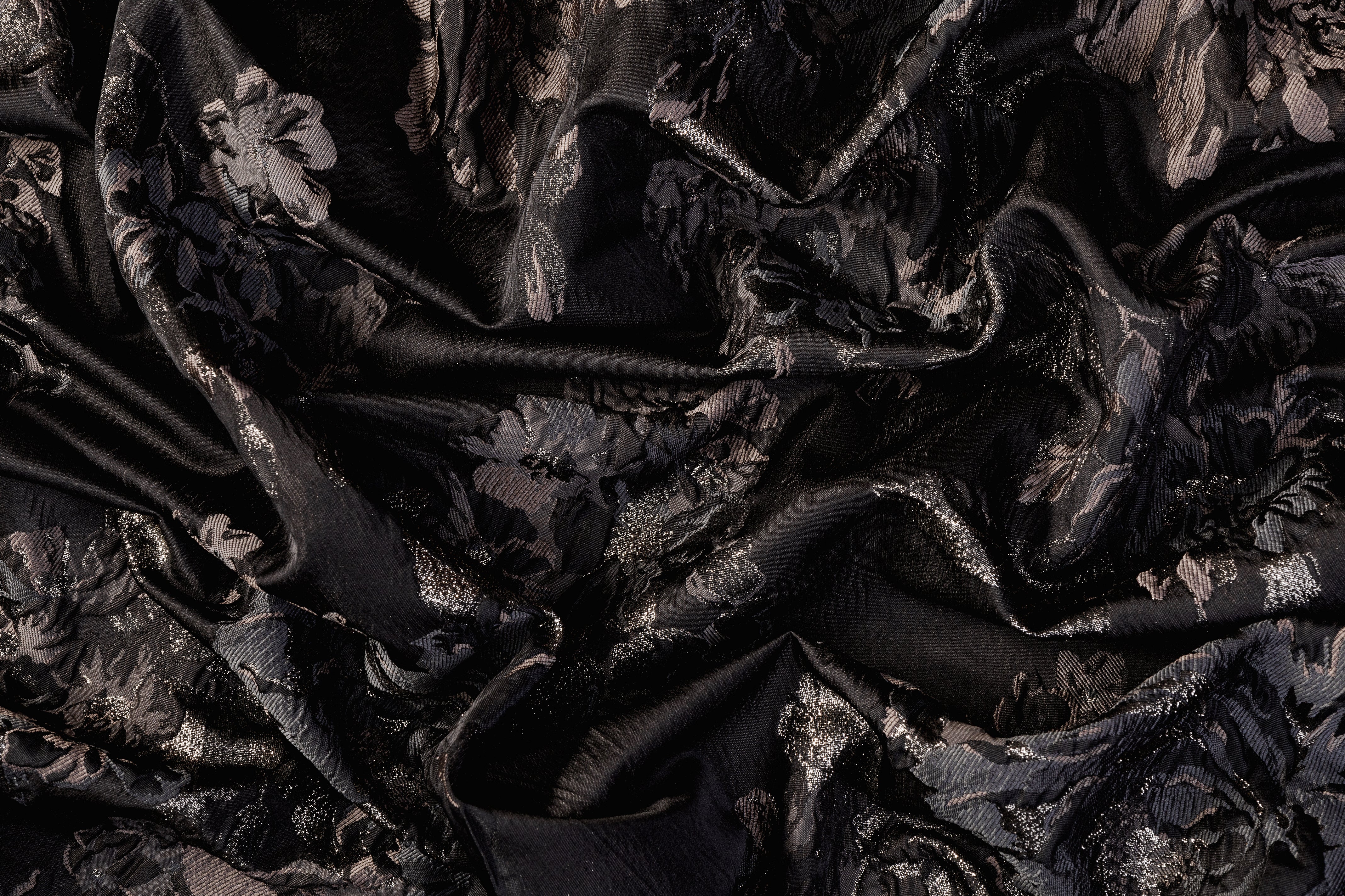 Metallic Crushed Brocade - Gray / Black / Silver