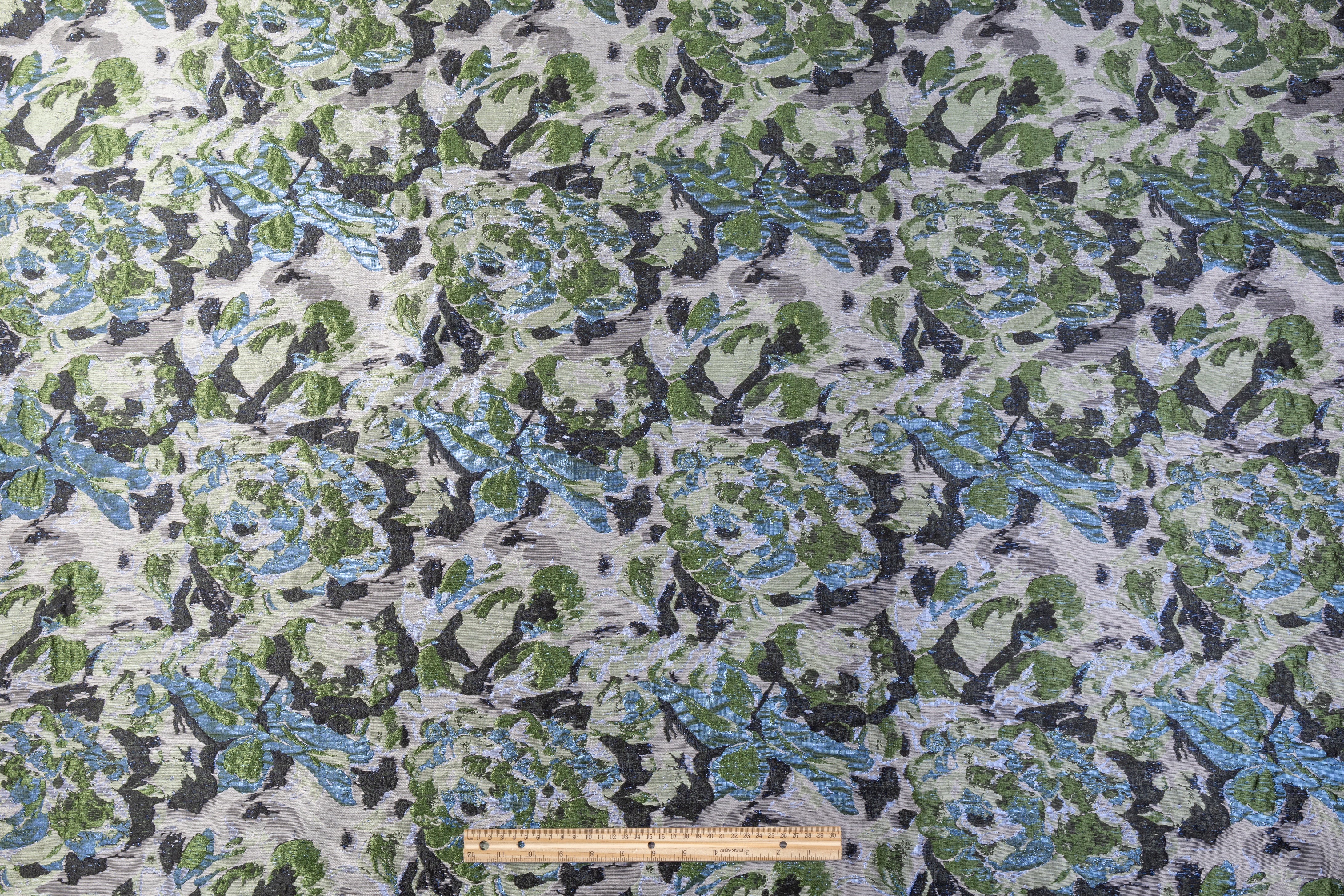 Abstract Metallic Brocade - Green / Gray / Blue