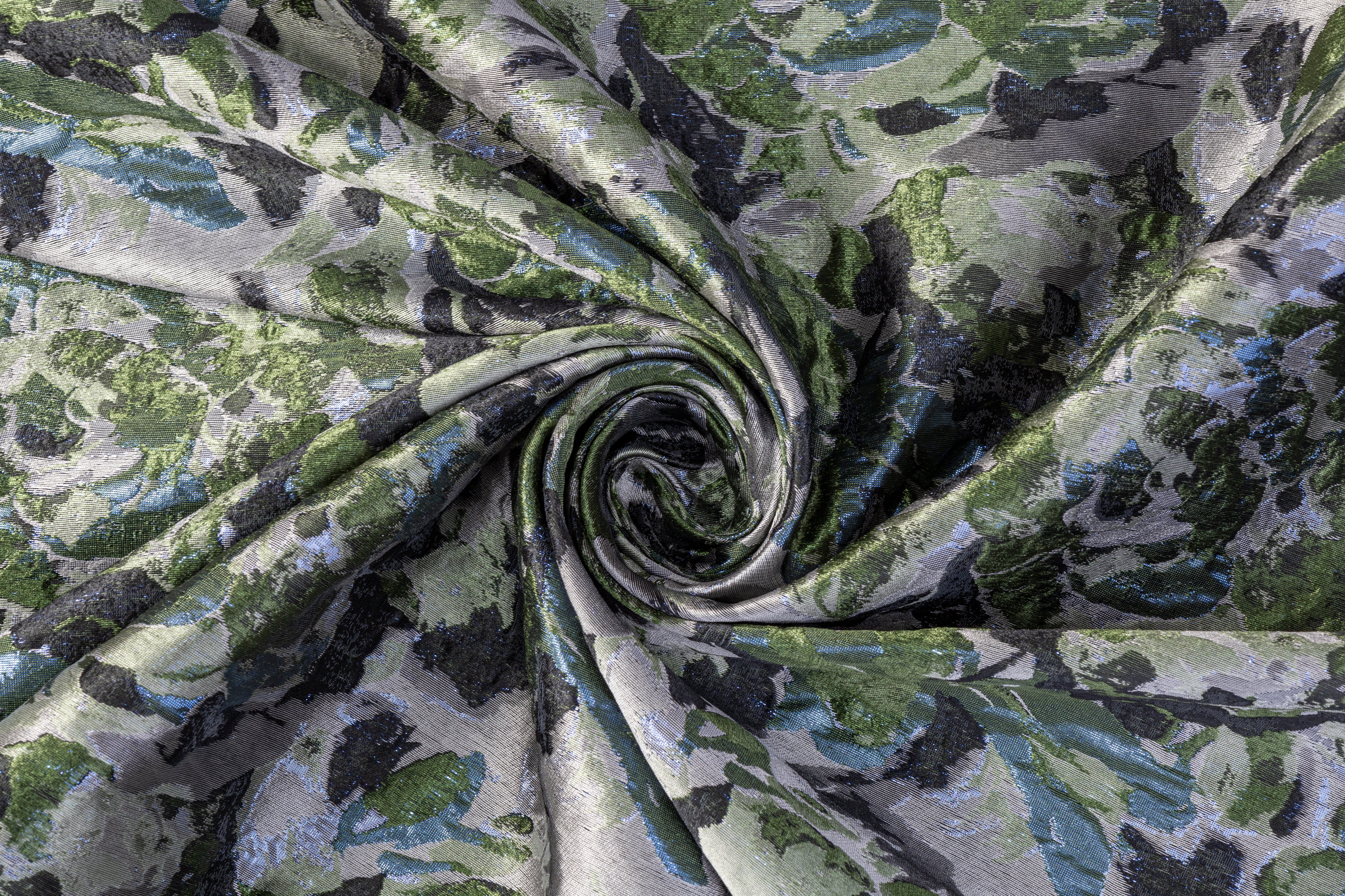 Abstract Metallic Brocade - Green / Gray / Blue