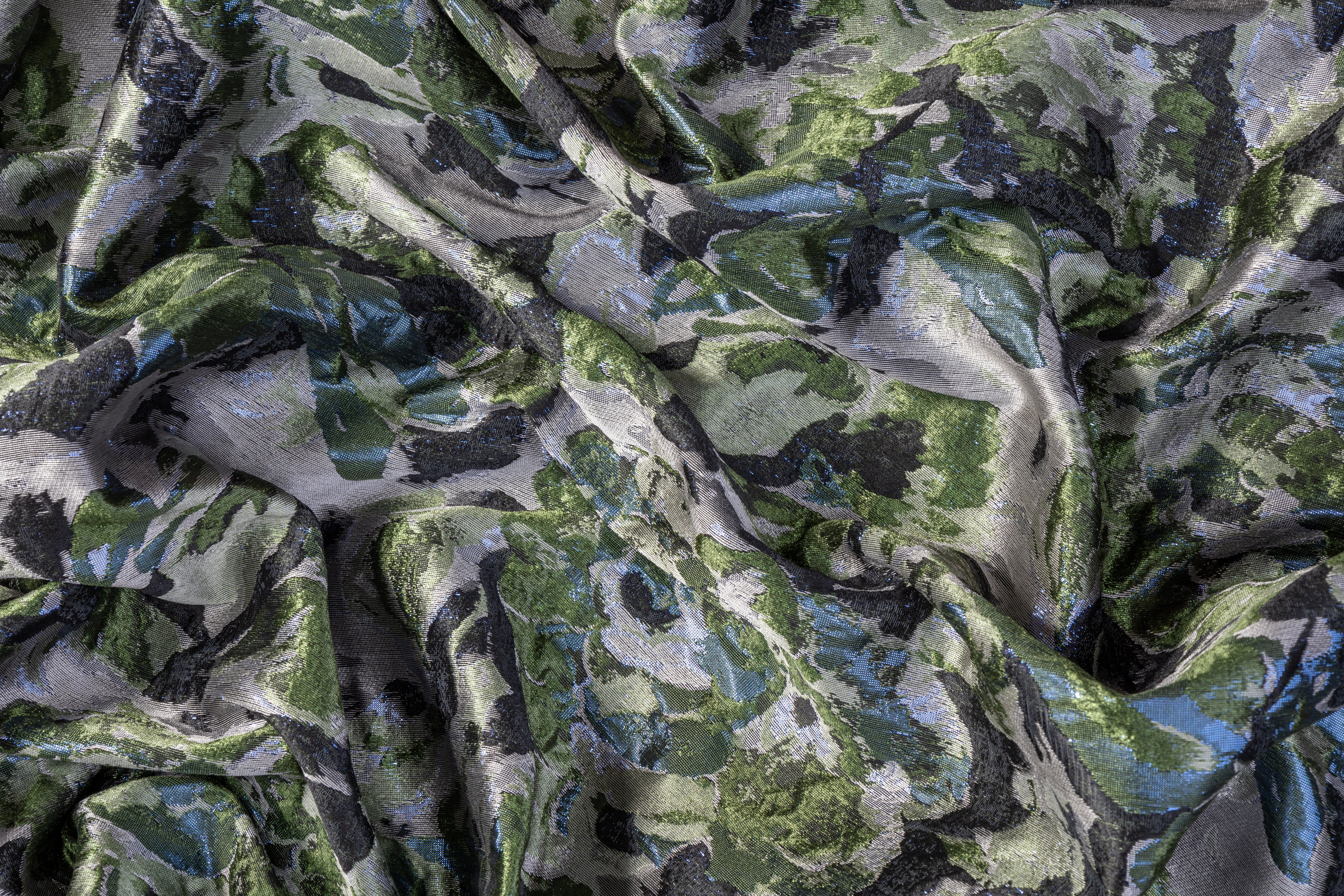 Abstract Metallic Brocade - Green / Gray / Blue