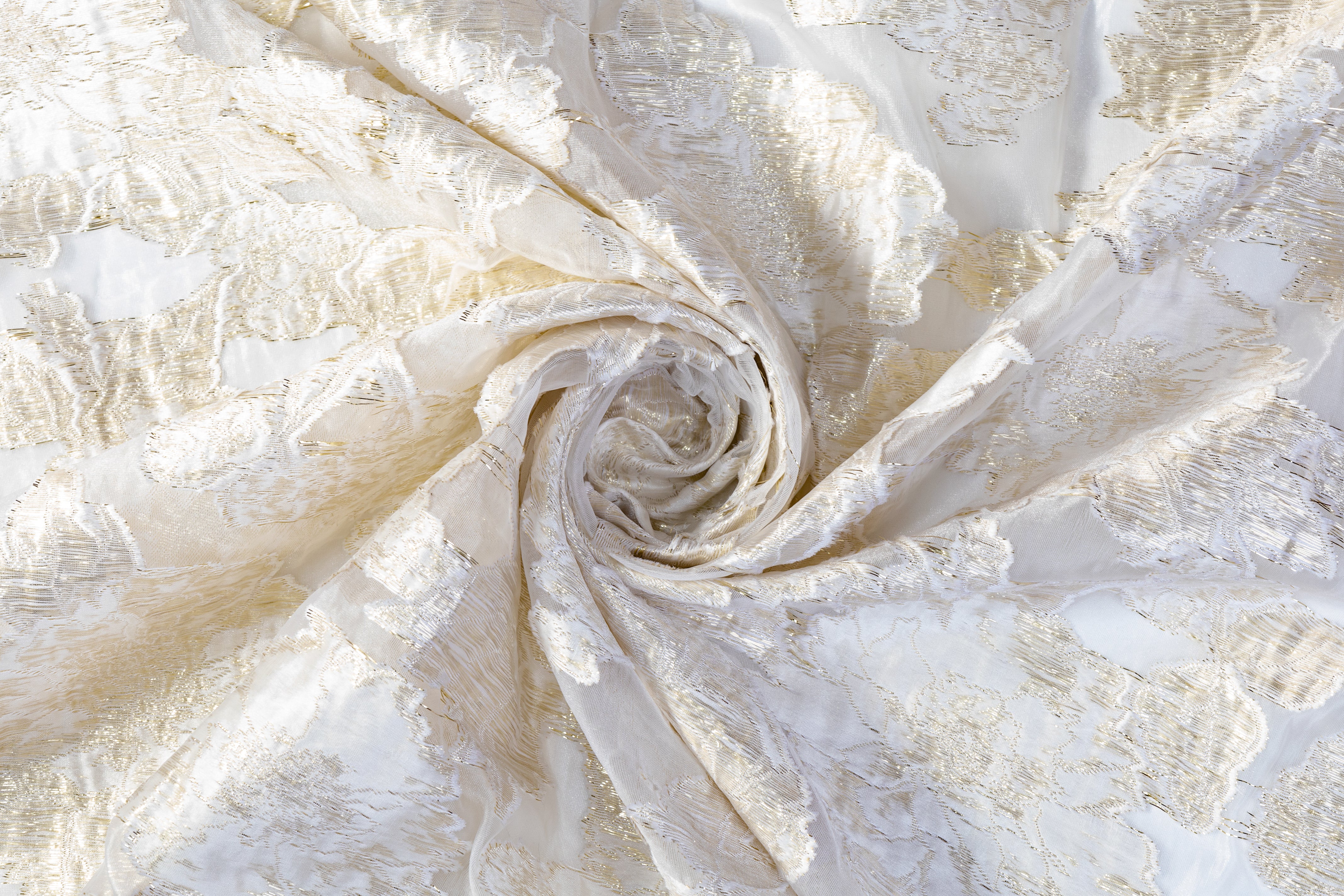 Floral Metallic Organza FIl Coupé - Ivory / Gold