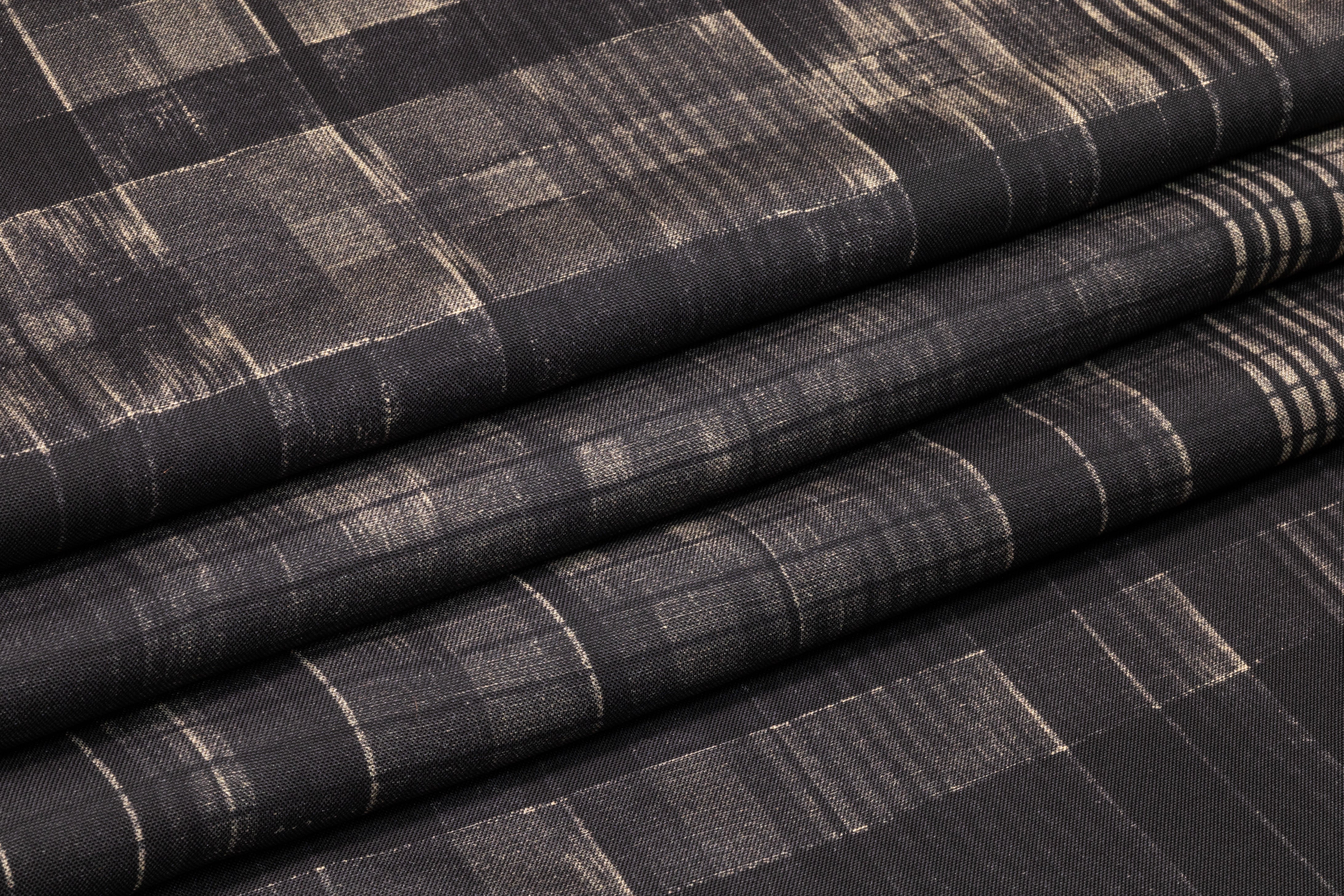 Checked Italian Silk Twill - Black / Taupe