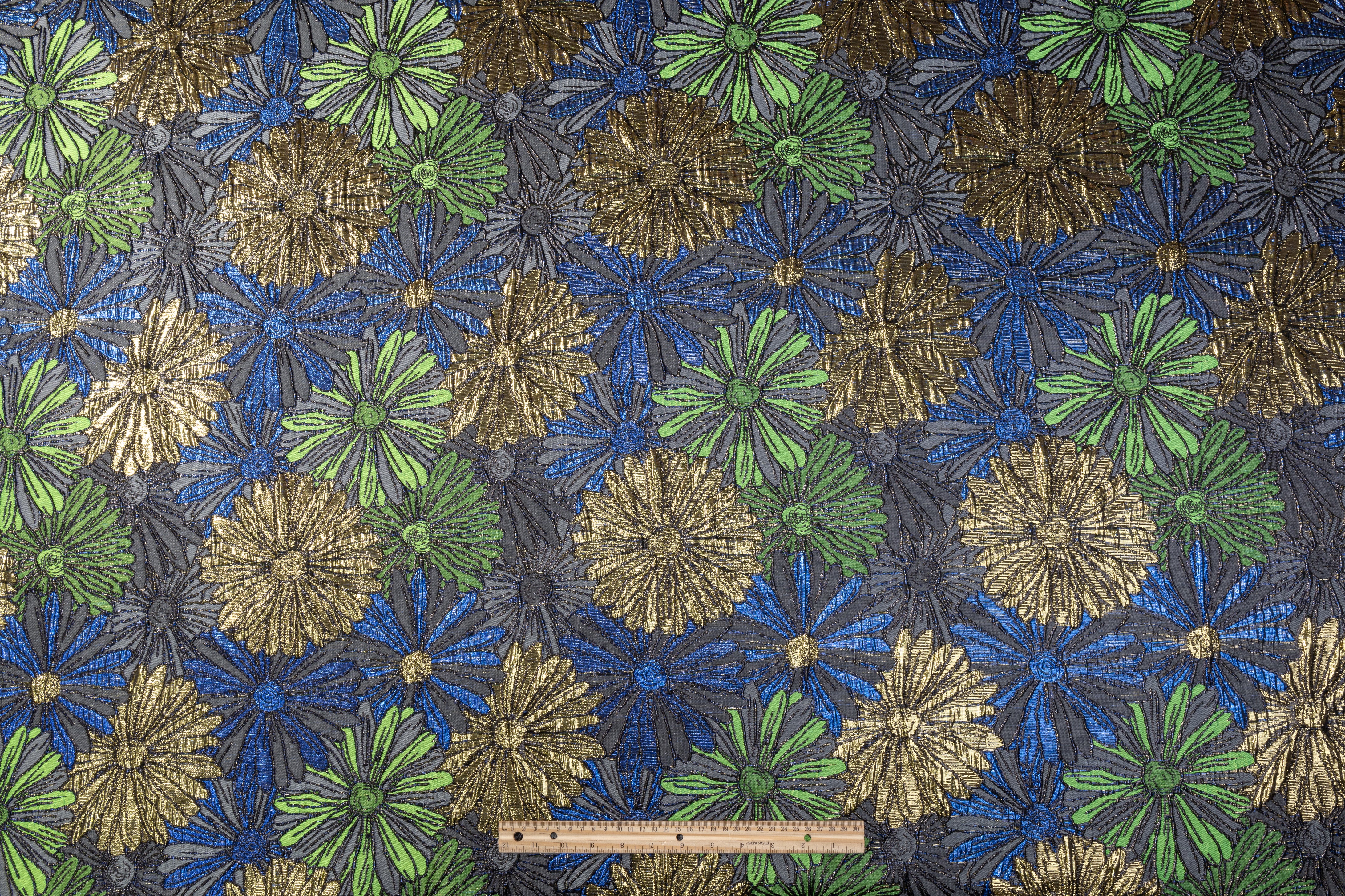 Crushed Metallic Brocade - Green / Blue / Gold