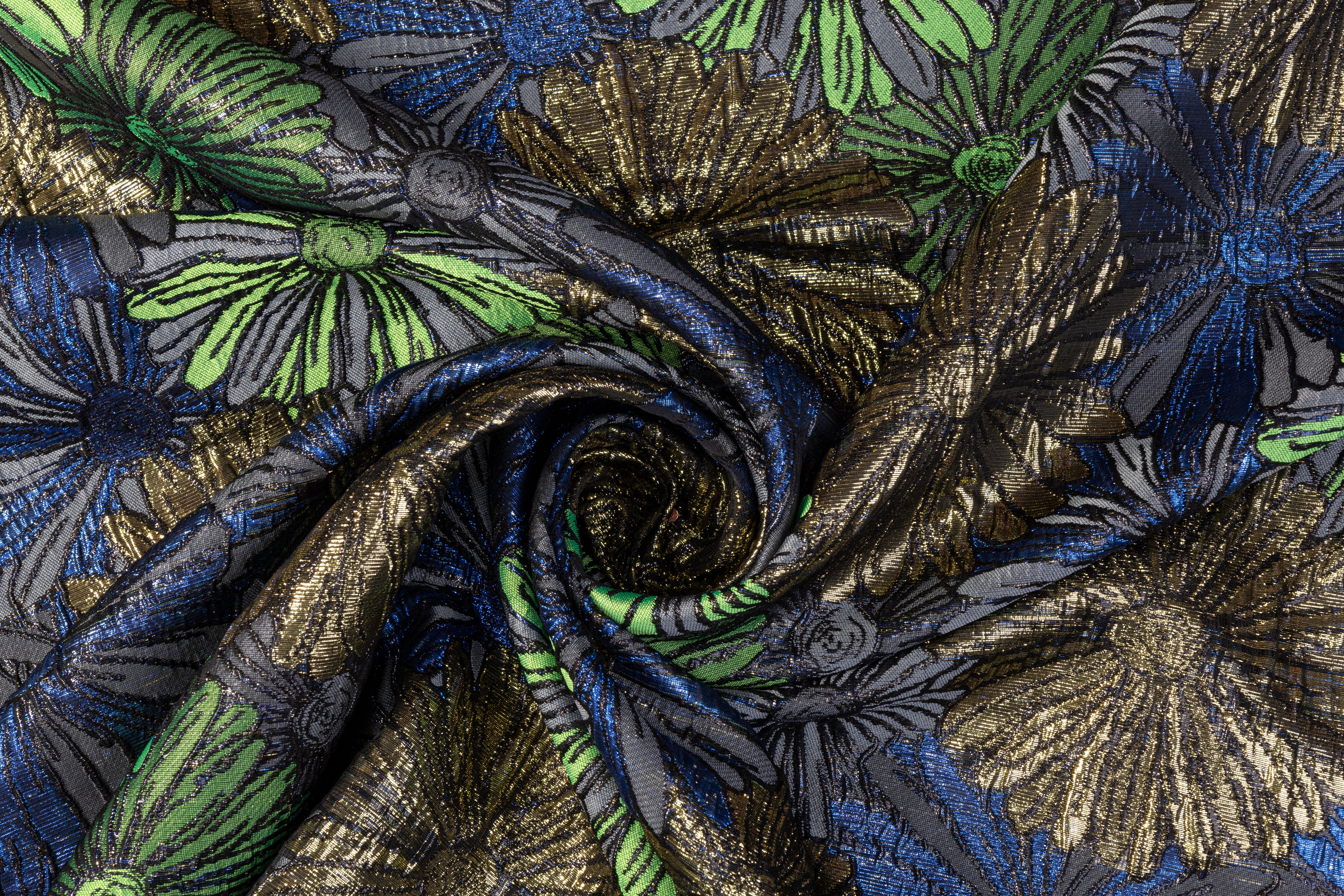 Crushed Metallic Brocade - Green / Blue / Gold