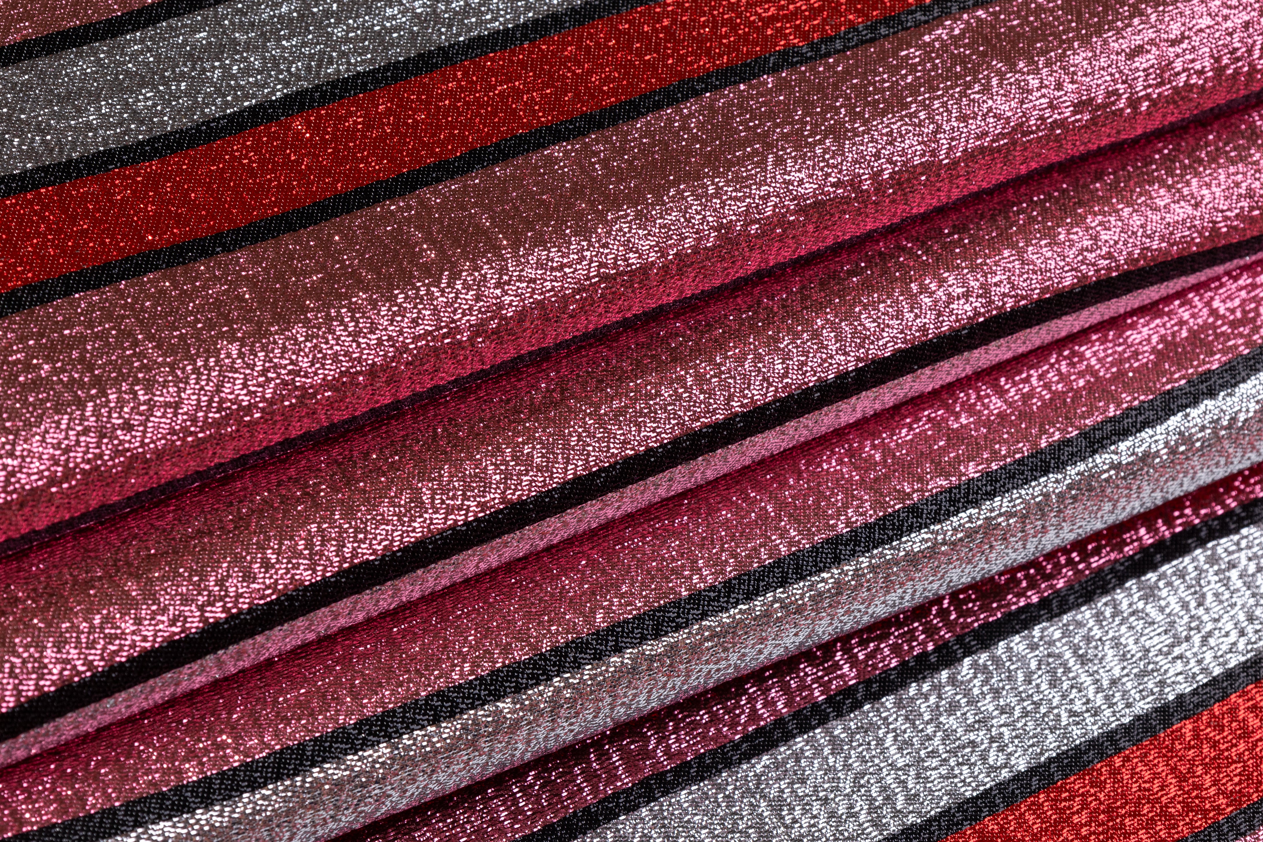 Striped Metallic Italian Silk Jacquard - Pink / Red