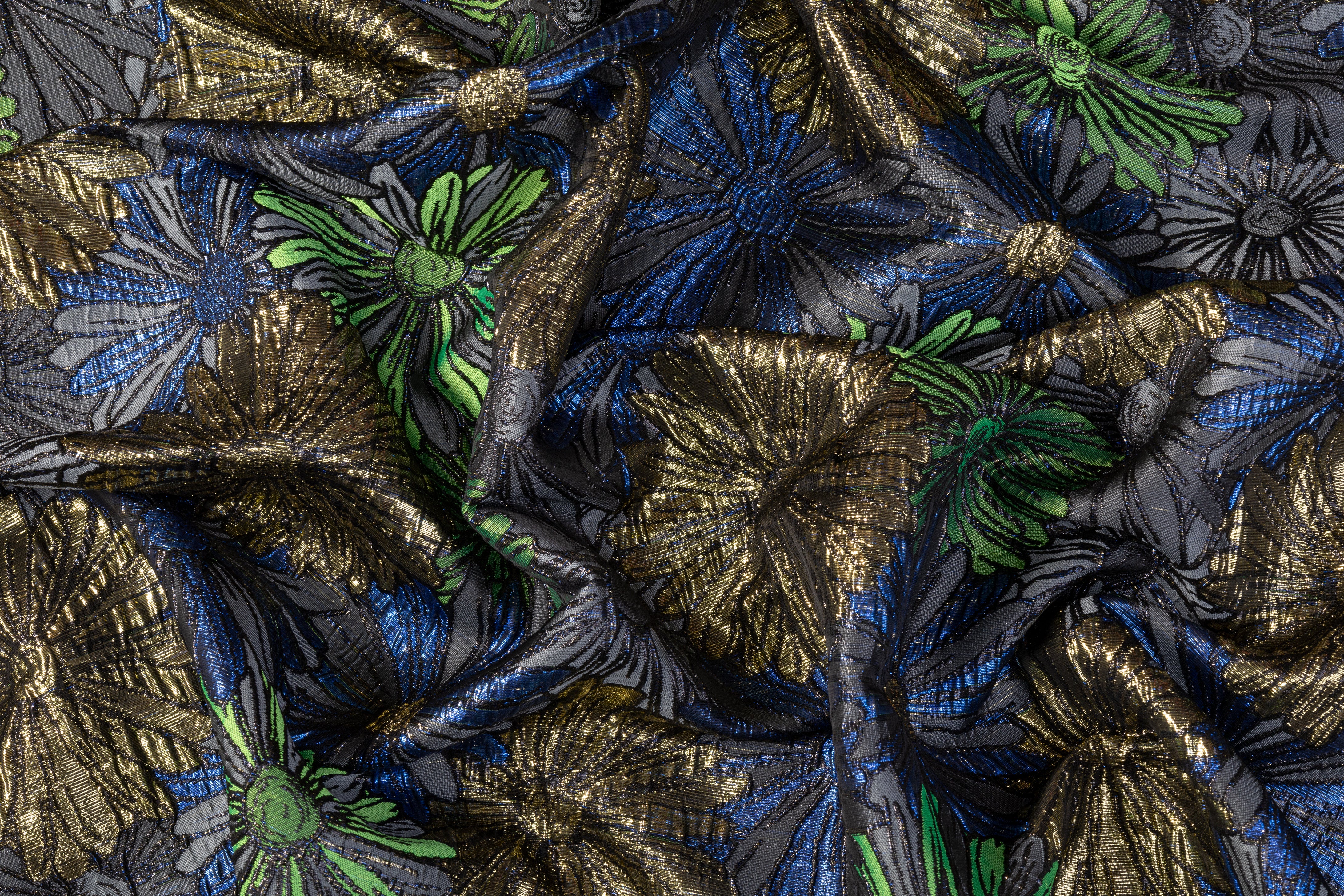 Crushed Metallic Brocade - Green / Blue / Gold