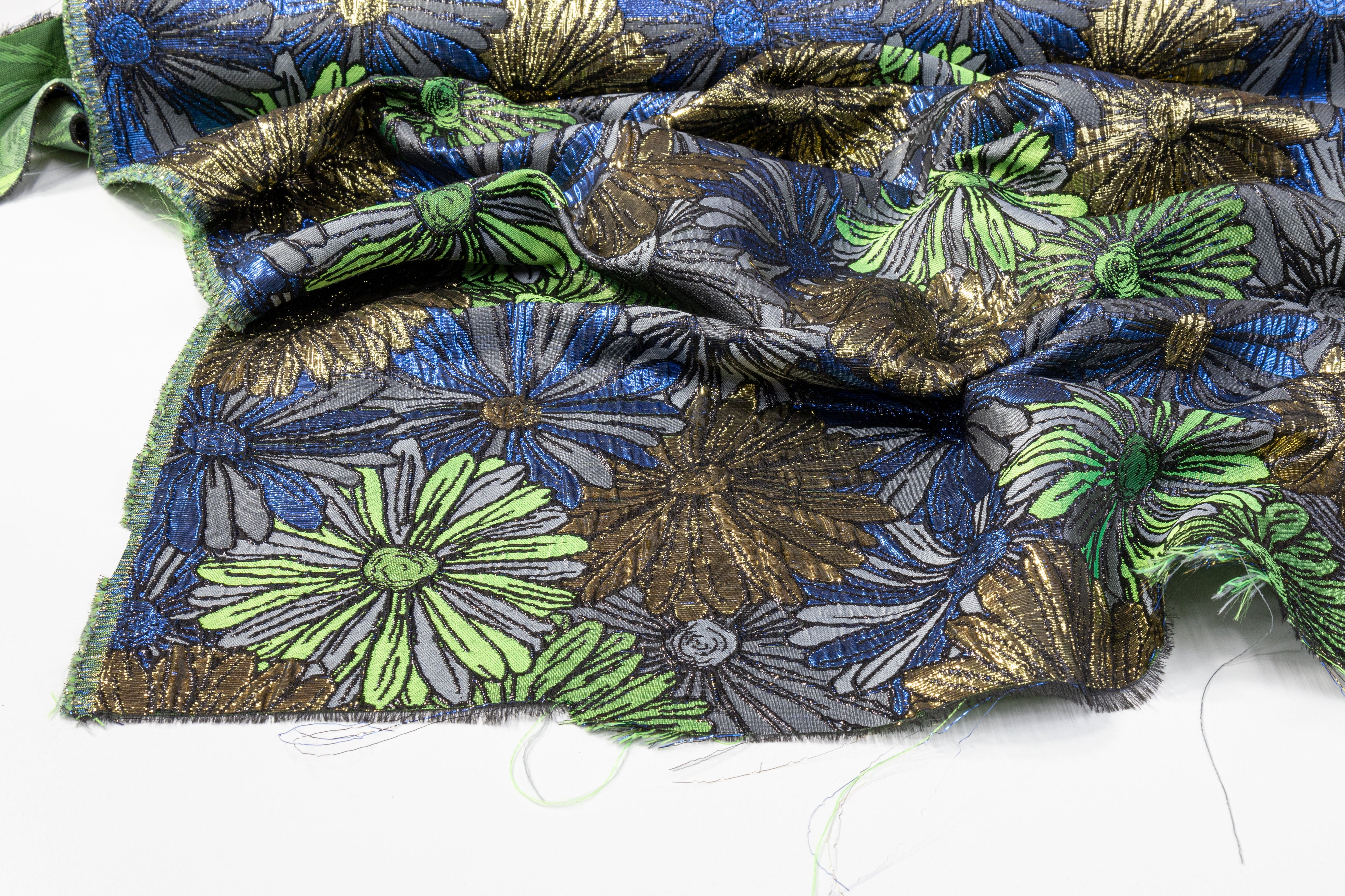 Crushed Metallic Brocade - Green / Blue / Gold