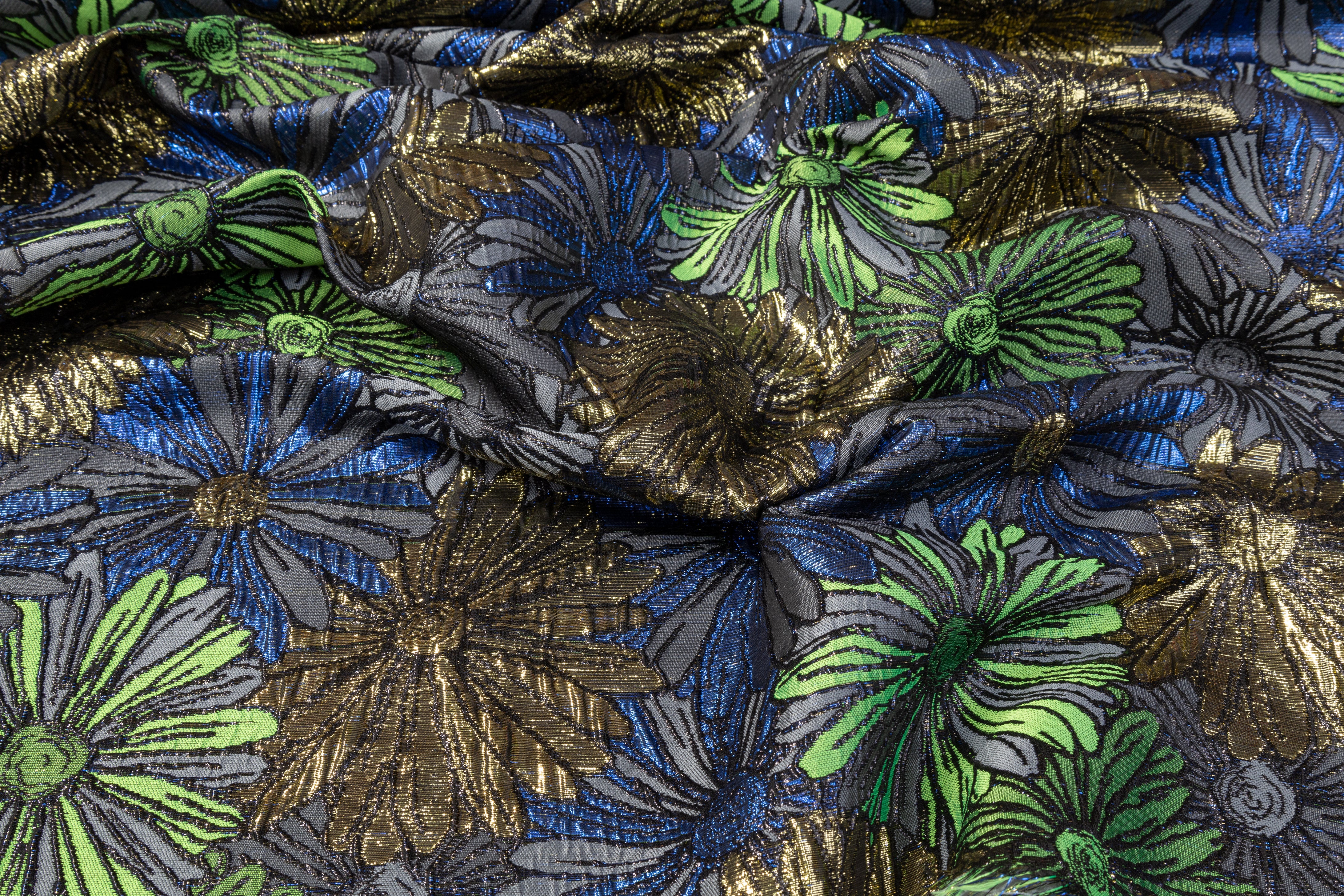 Crushed Metallic Brocade - Green / Blue / Gold