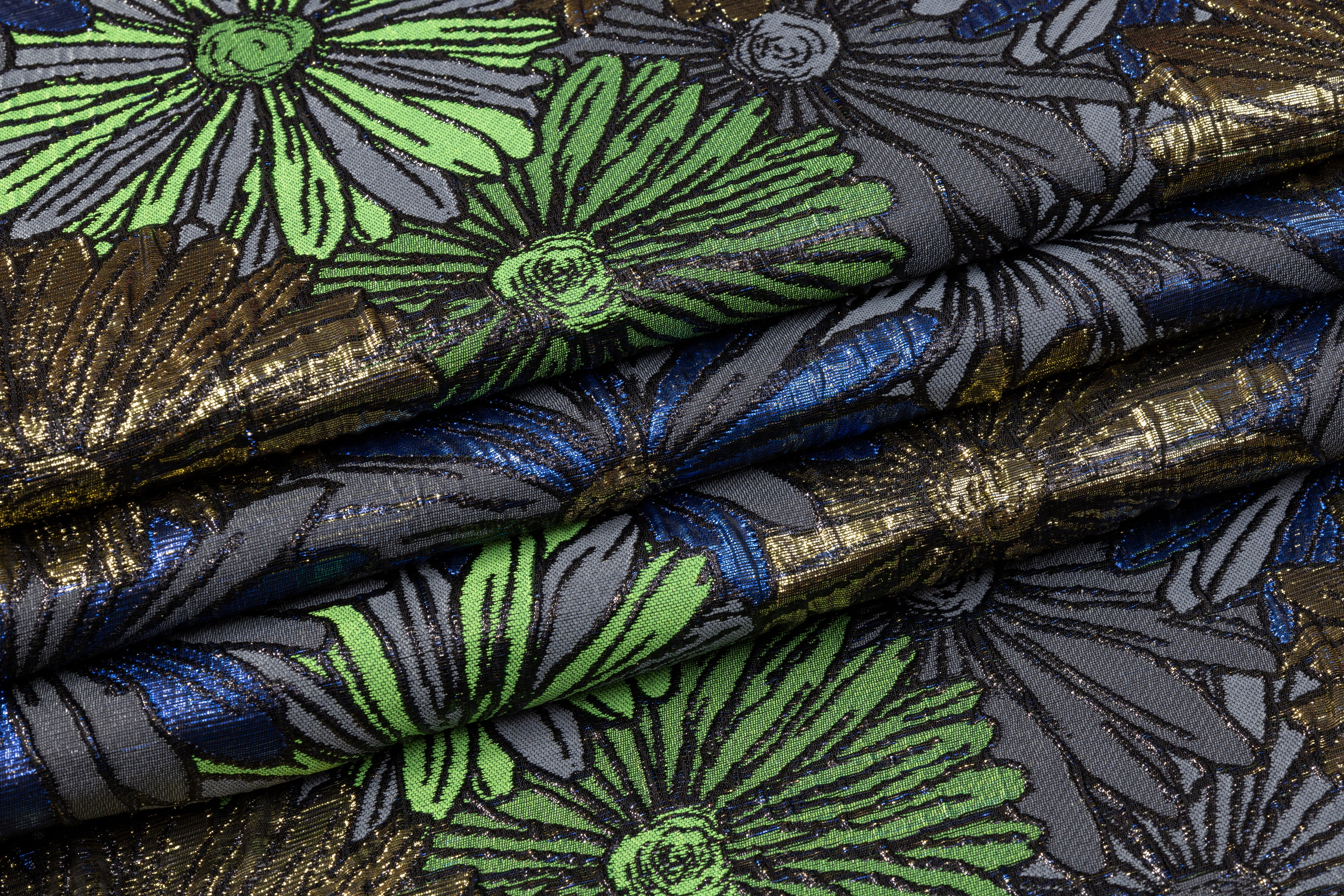 Crushed Metallic Brocade - Green / Blue / Gold
