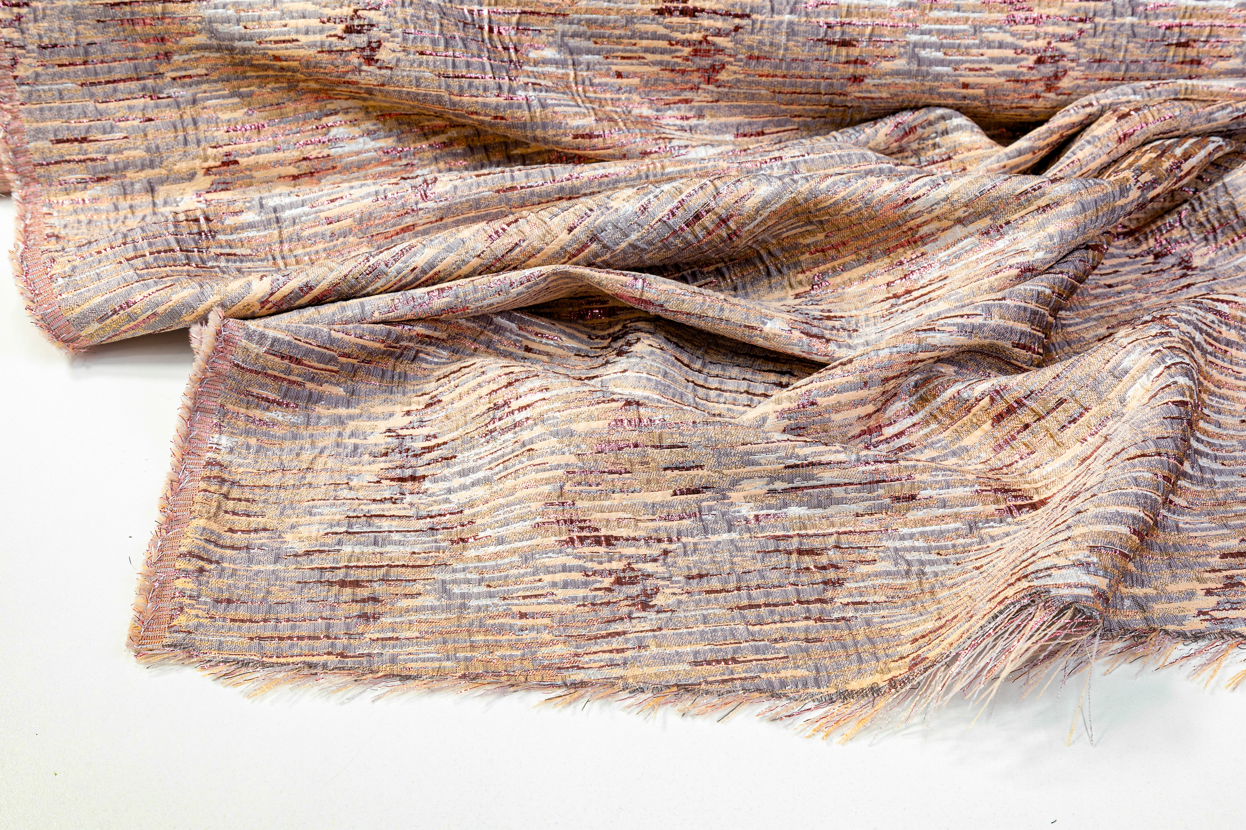 Crushed Metallic Brocade - Rose Gold / Peach / Gray