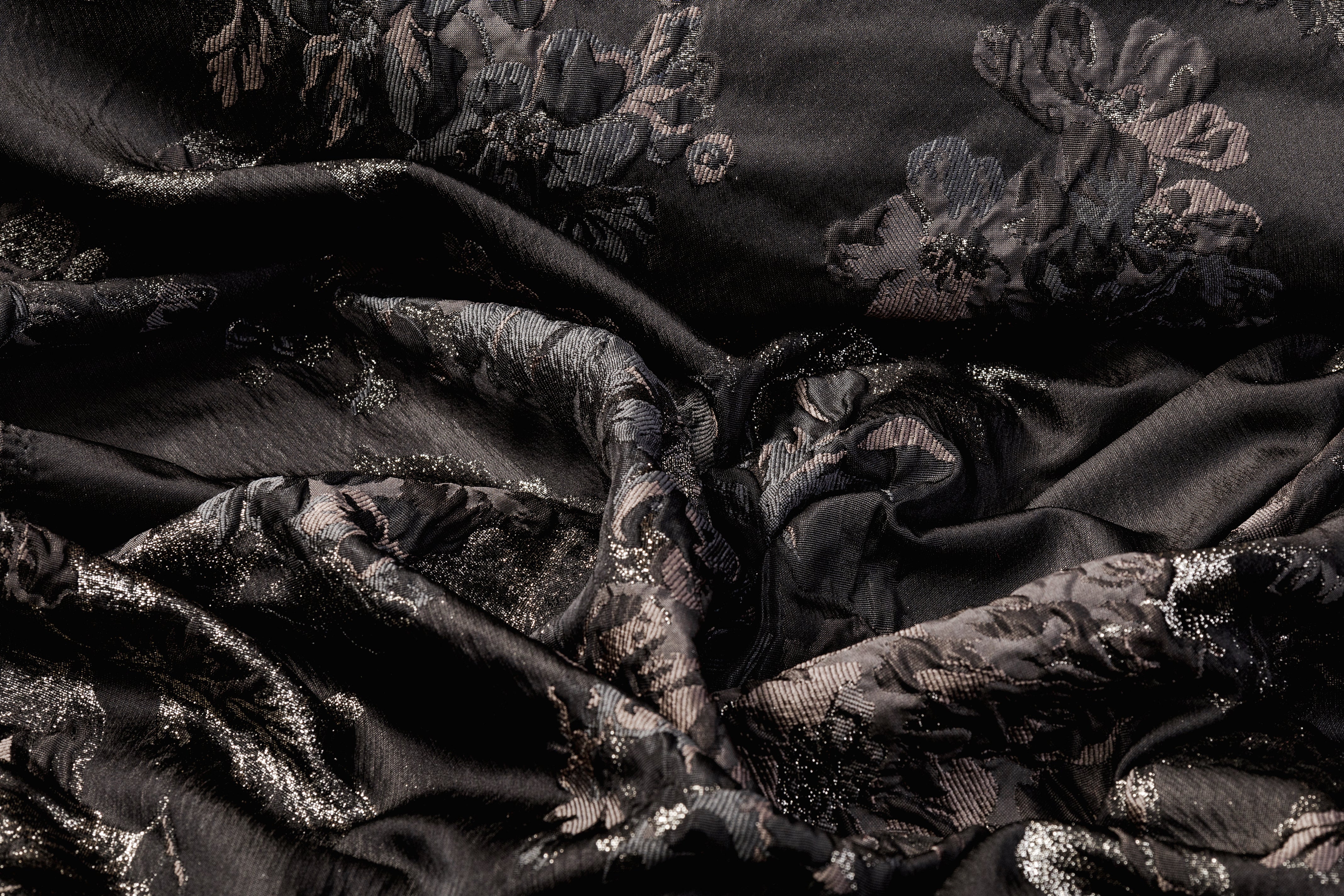 Metallic Crushed Brocade - Gray / Black / Silver