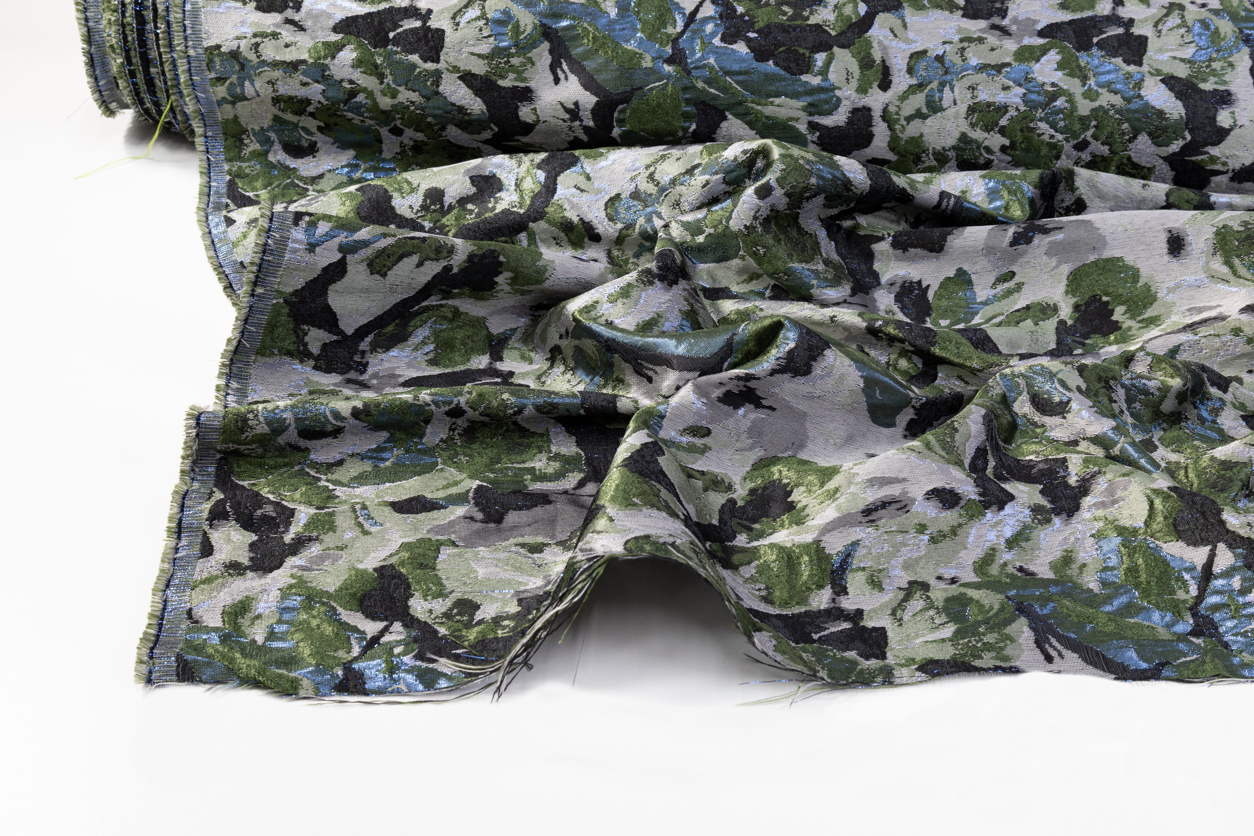 Abstract Metallic Brocade - Green / Gray / Blue