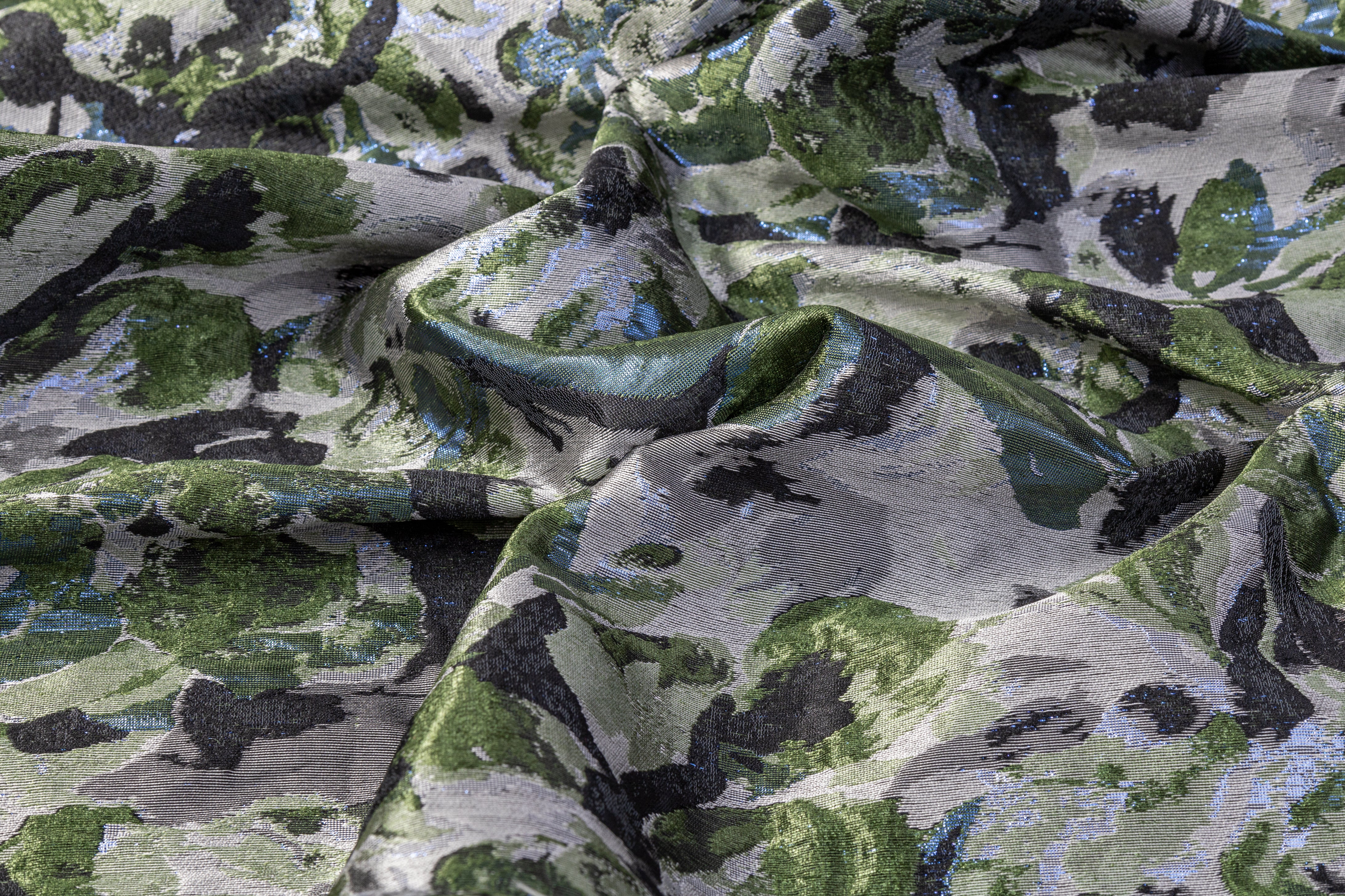 Abstract Metallic Brocade - Green / Gray / Blue