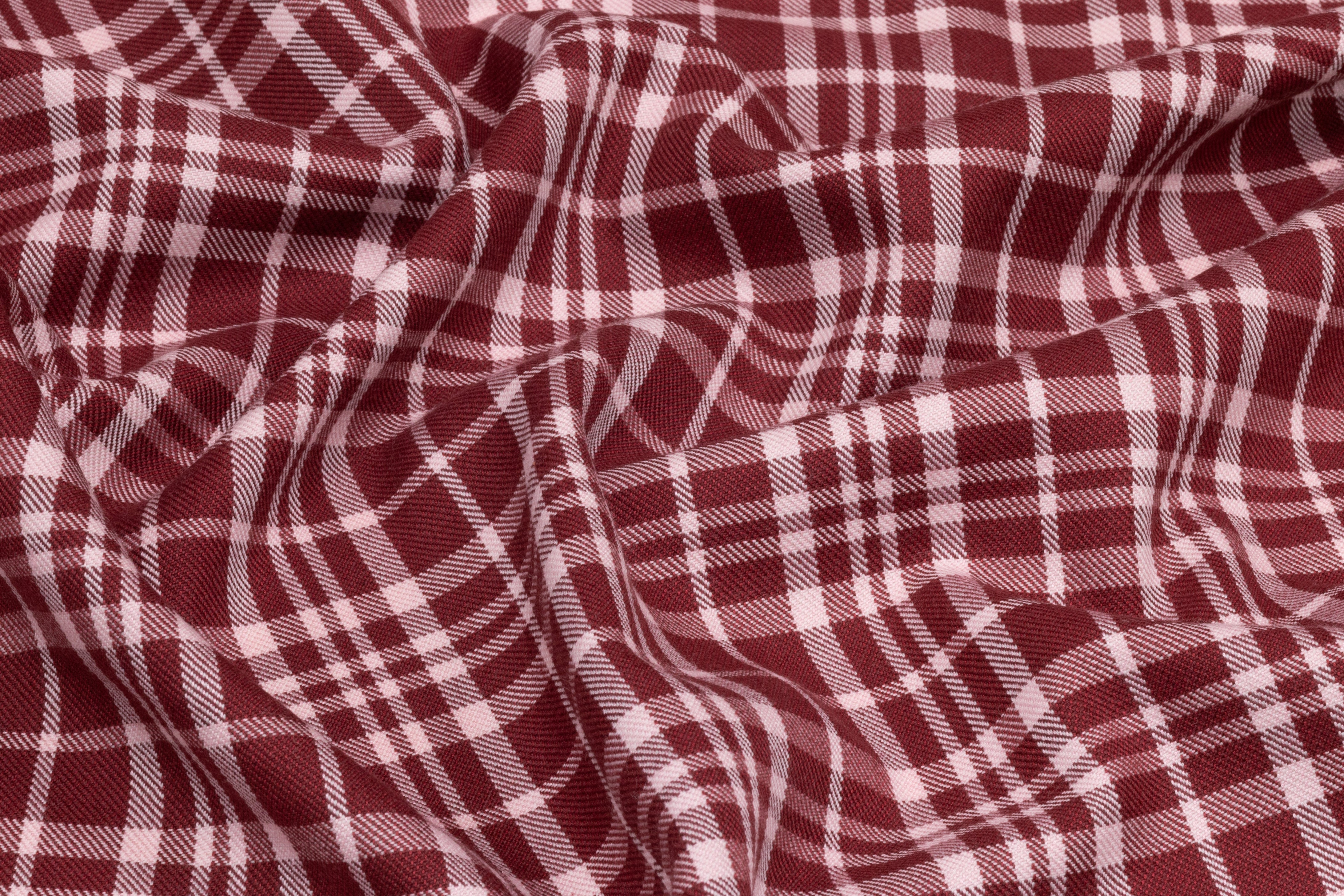 Plaid Italian Silk and Wool Suiting - Brick Red / Pink