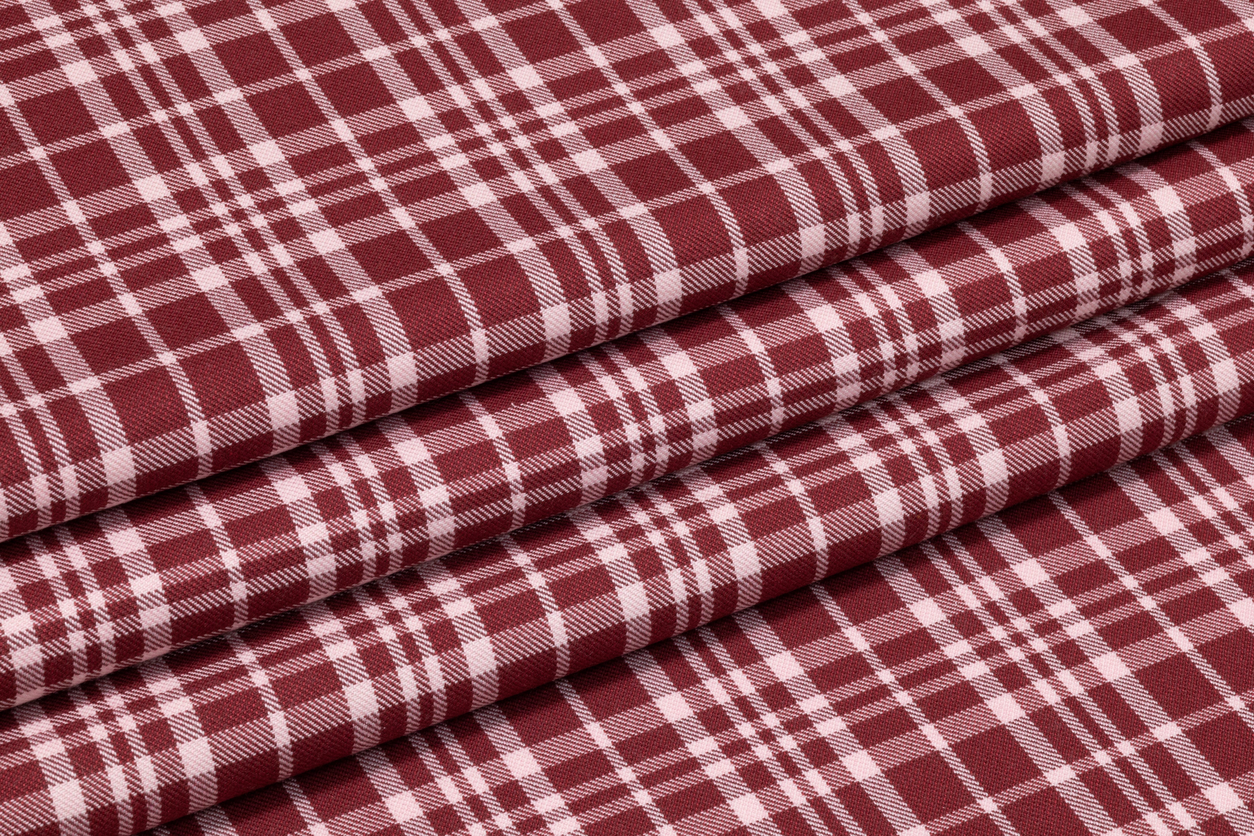 Plaid Italian Silk and Wool Suiting - Brick Red / Pink
