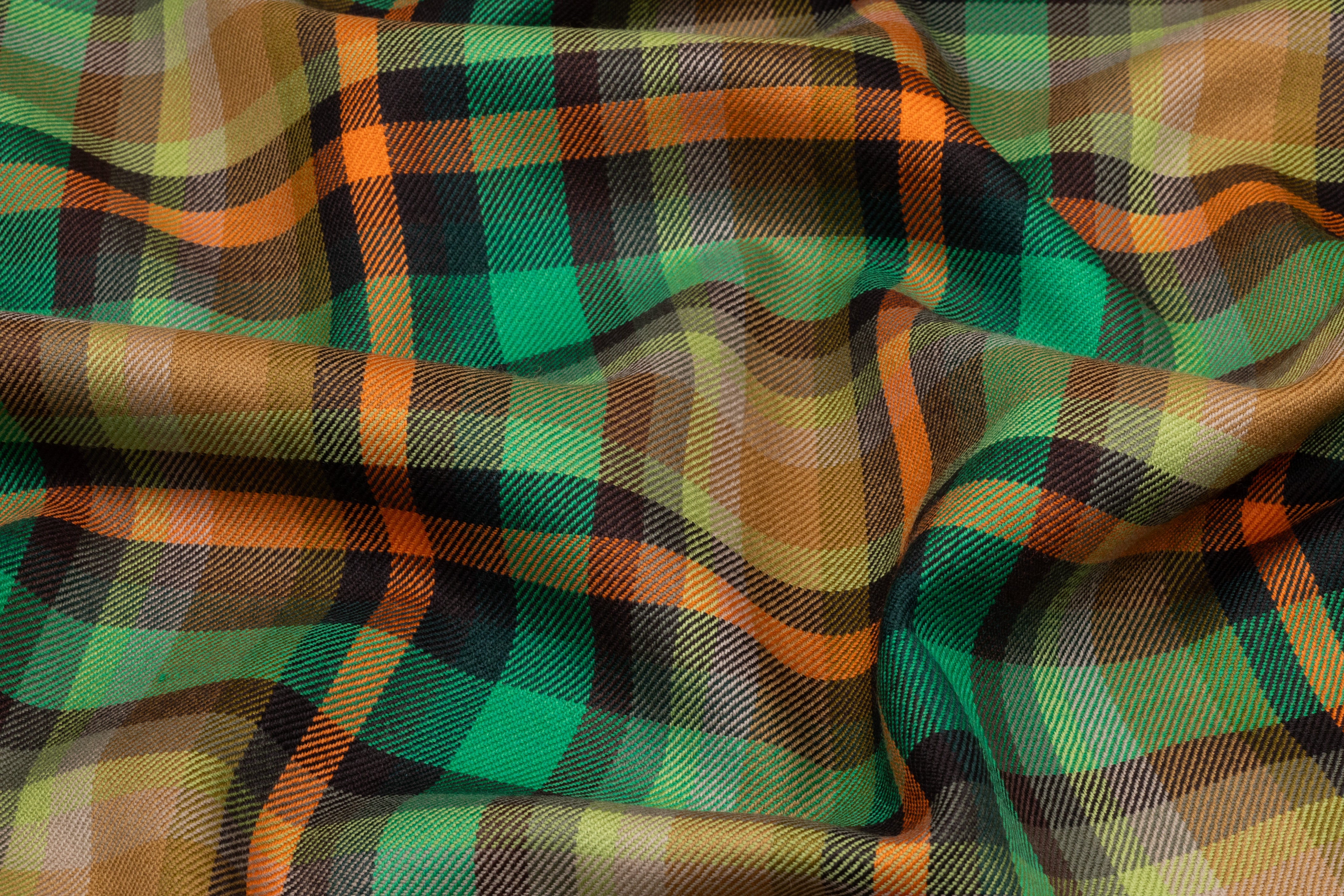 Plaid Italian Wool Suiting - Green / Orange / Brown