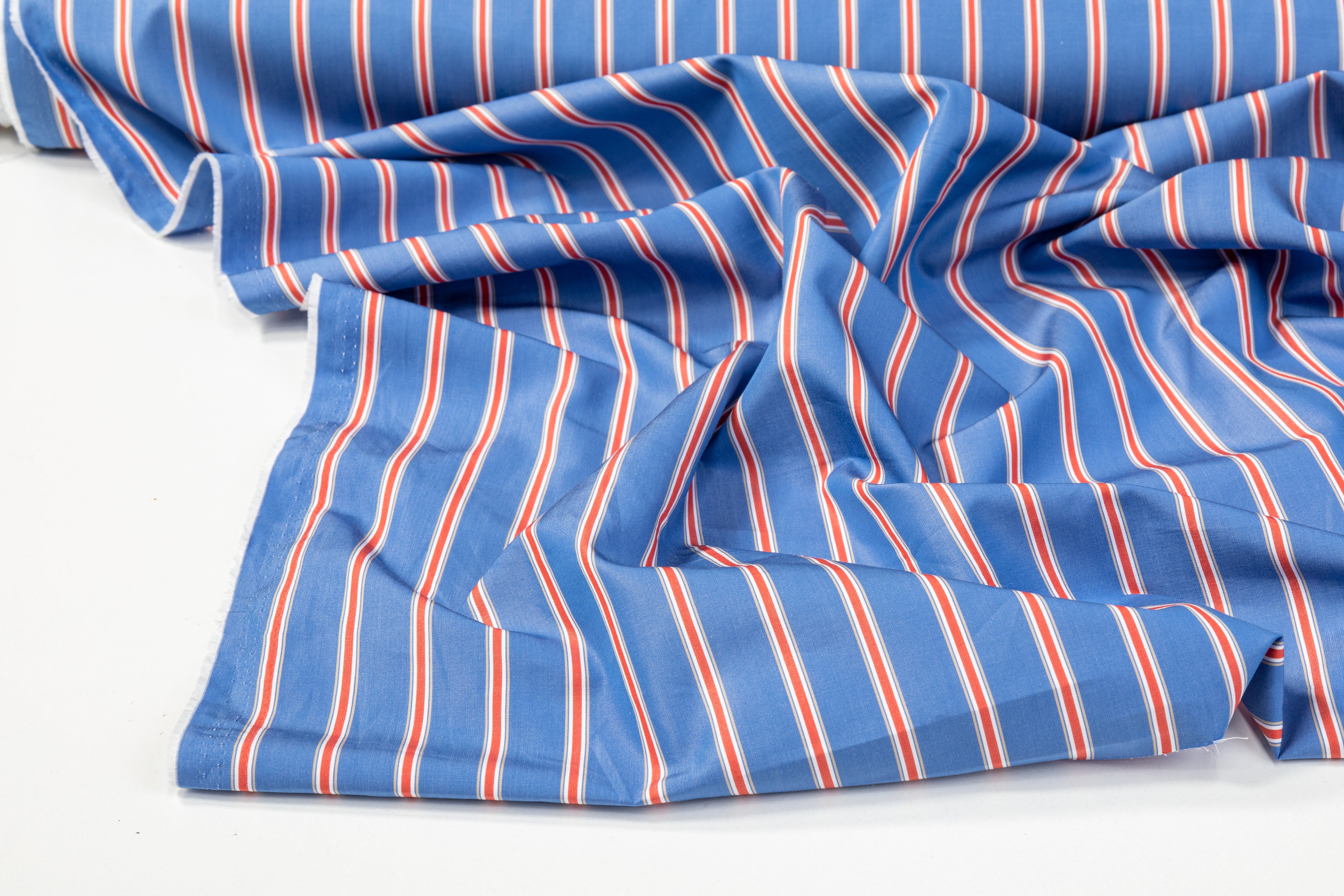 Striped Cotton Shirting - Blue / White / Red