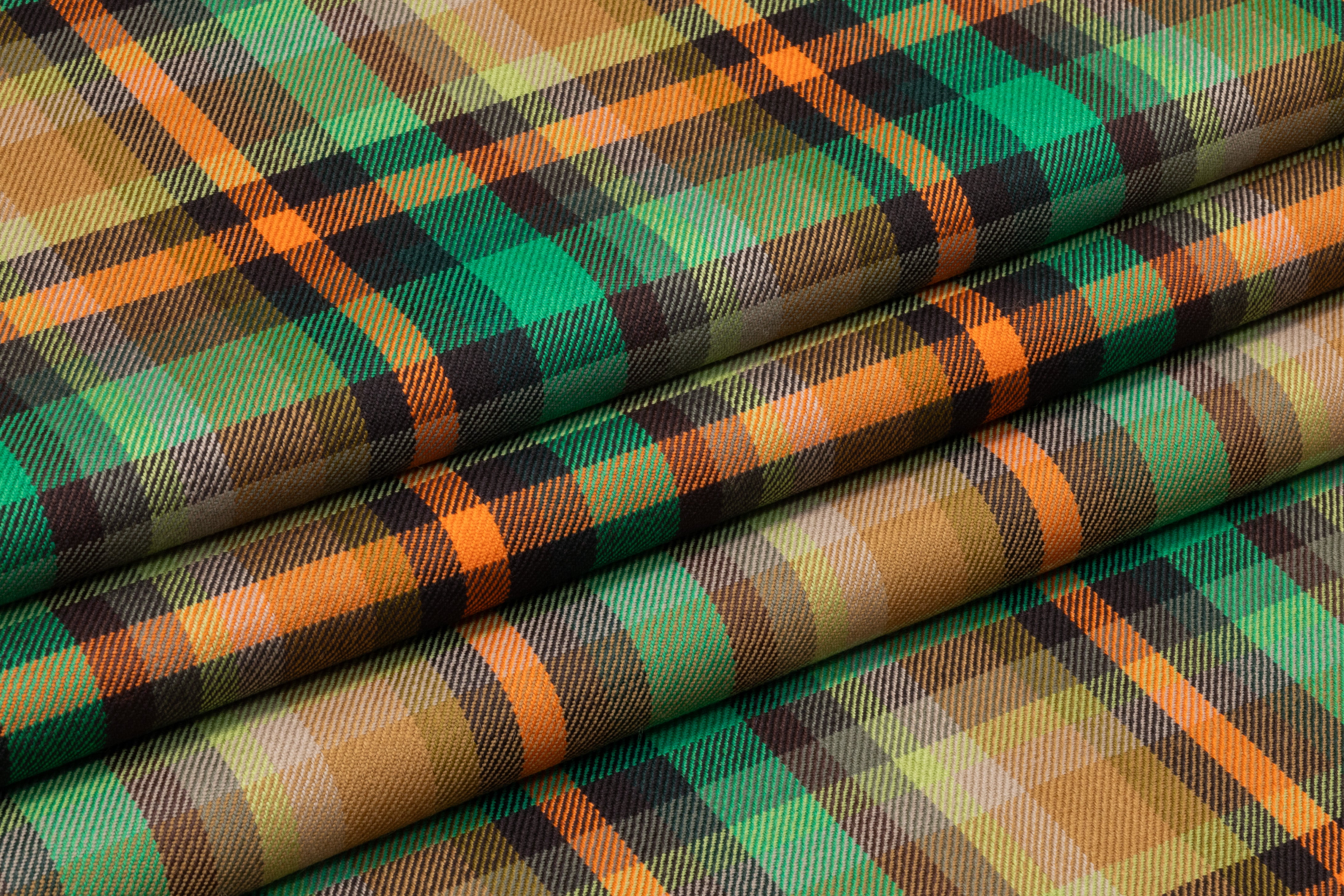 Plaid Italian Wool Suiting - Green / Orange / Brown