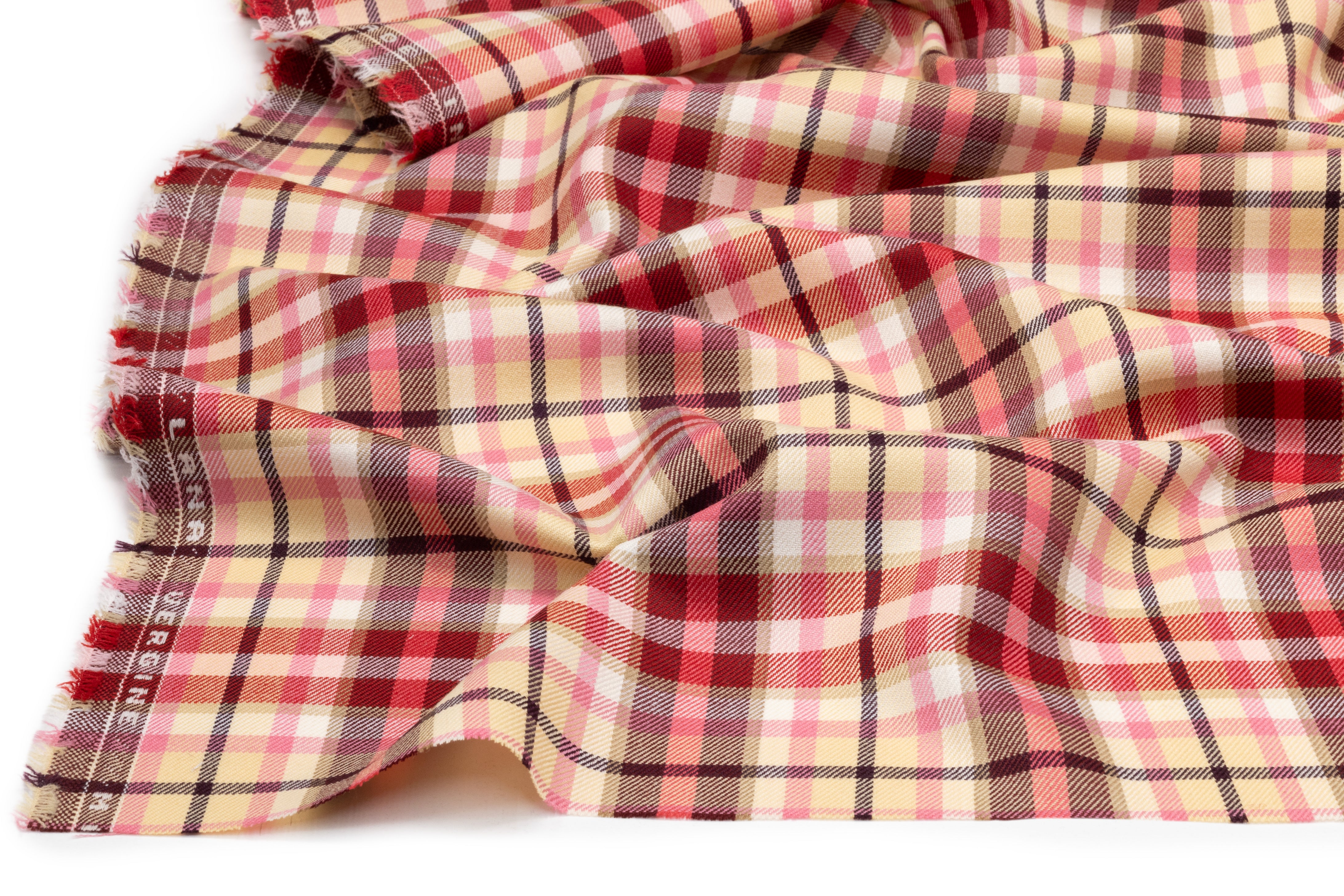 Plaid Italian Wool Suiting - Red / Pink / Cream