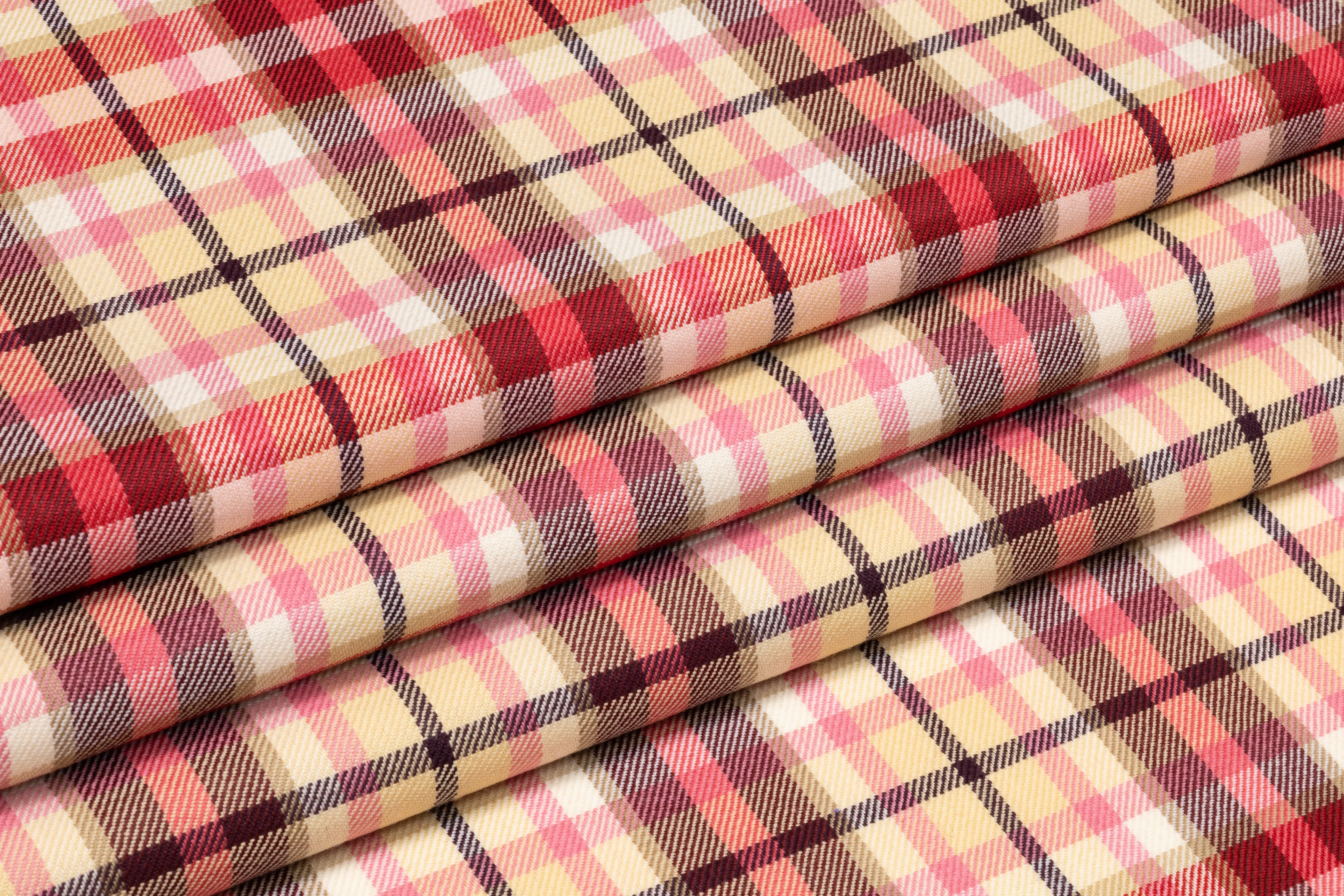 Plaid Italian Wool Suiting - Red / Pink / Cream