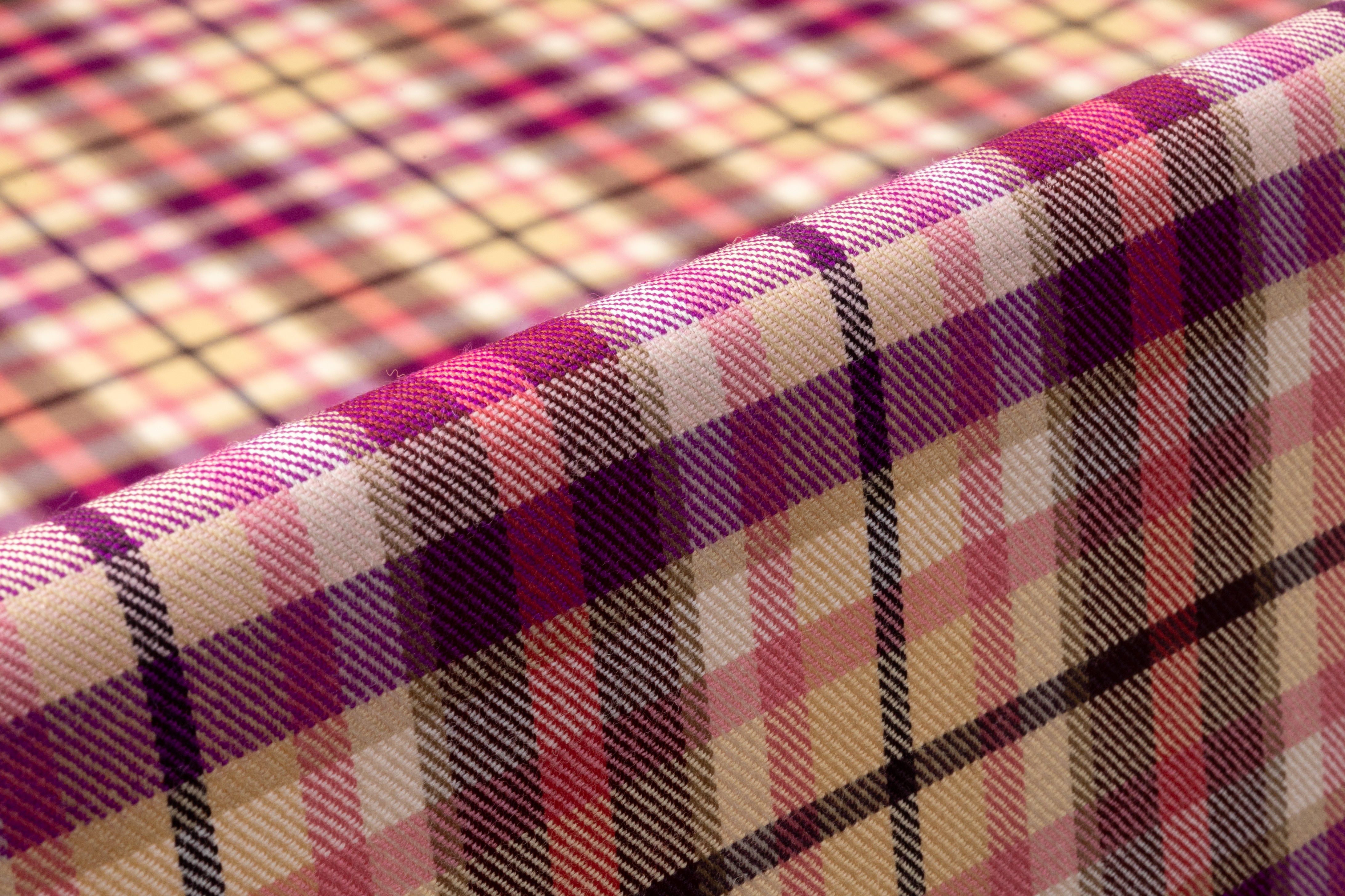 Plaid Italian Wool Suiting - Deep Plum / Pink / Cream
