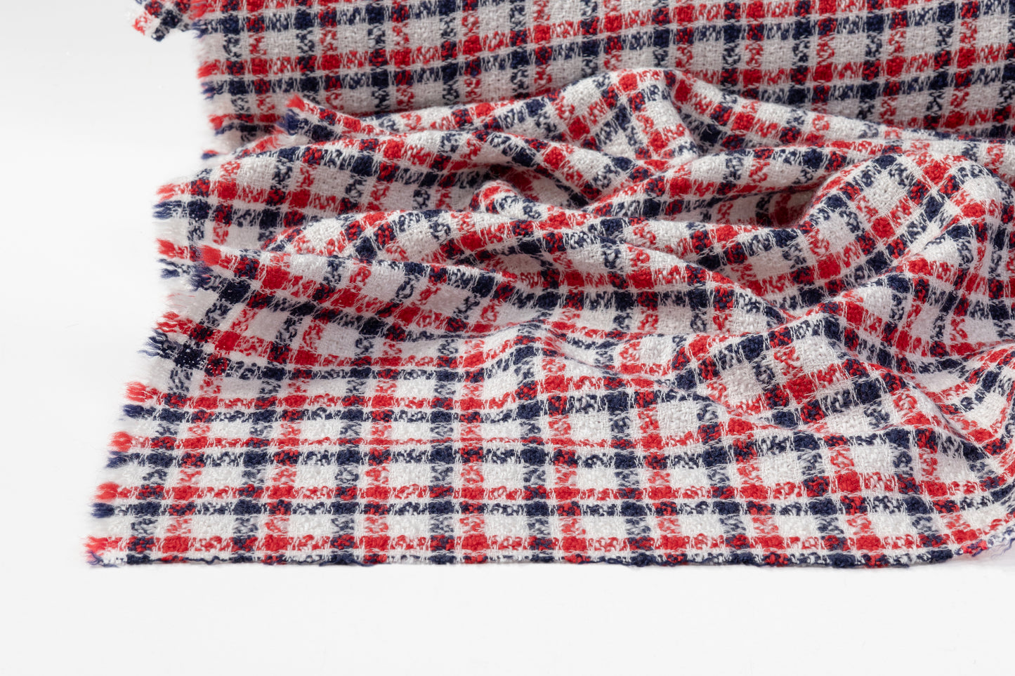 Checked Italian Wool Tweed - Red / Navy / White
