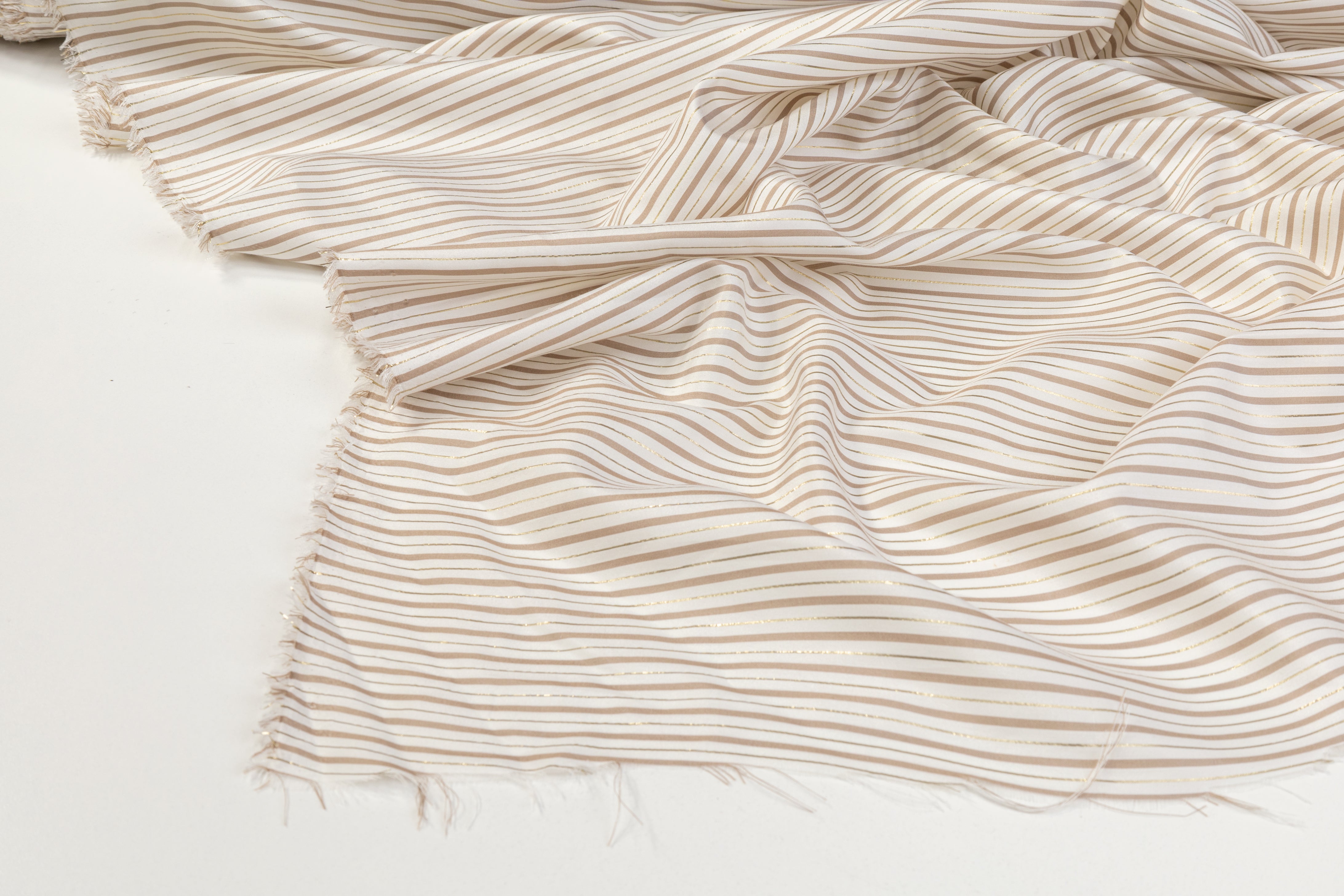 Metallic Striped Silk Habotai - White / Taupe / Gold