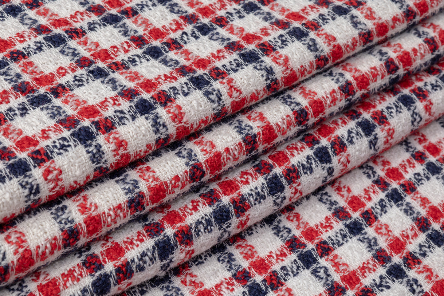 Checked Italian Wool Tweed - Red / Navy / White