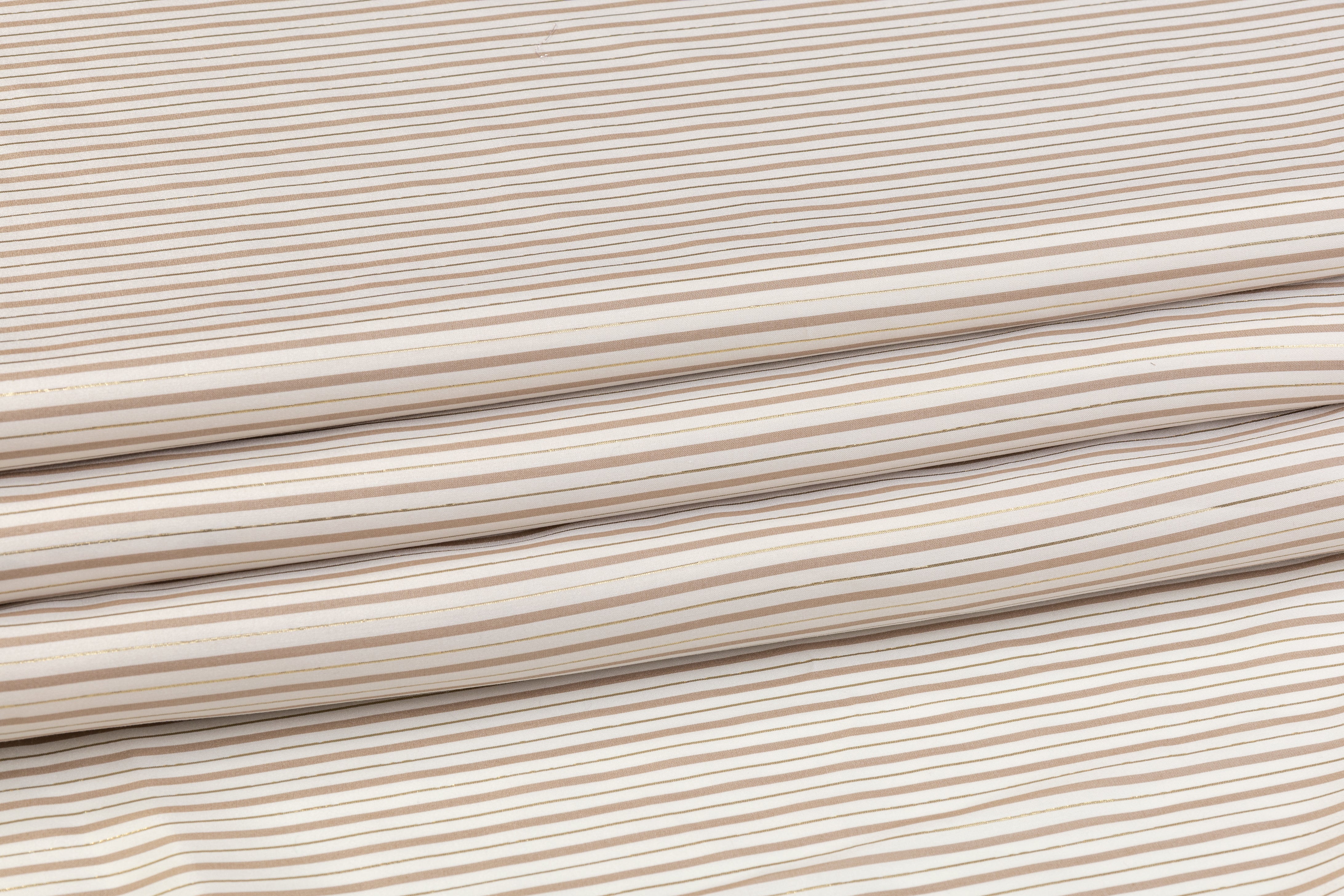 Metallic Striped Silk Habotai - White / Taupe / Gold